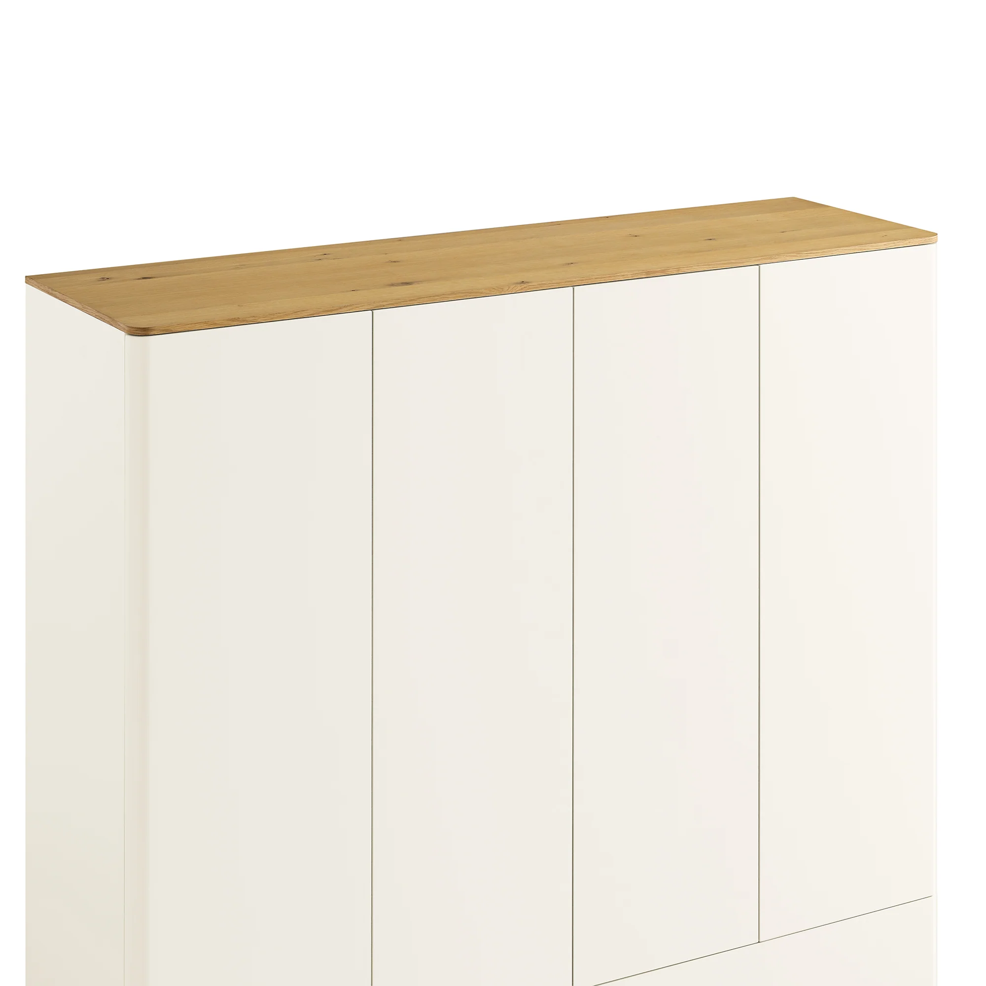Agnes Curved Edge 4-Door Wardrobe, Off White with Oak Top - Image 12