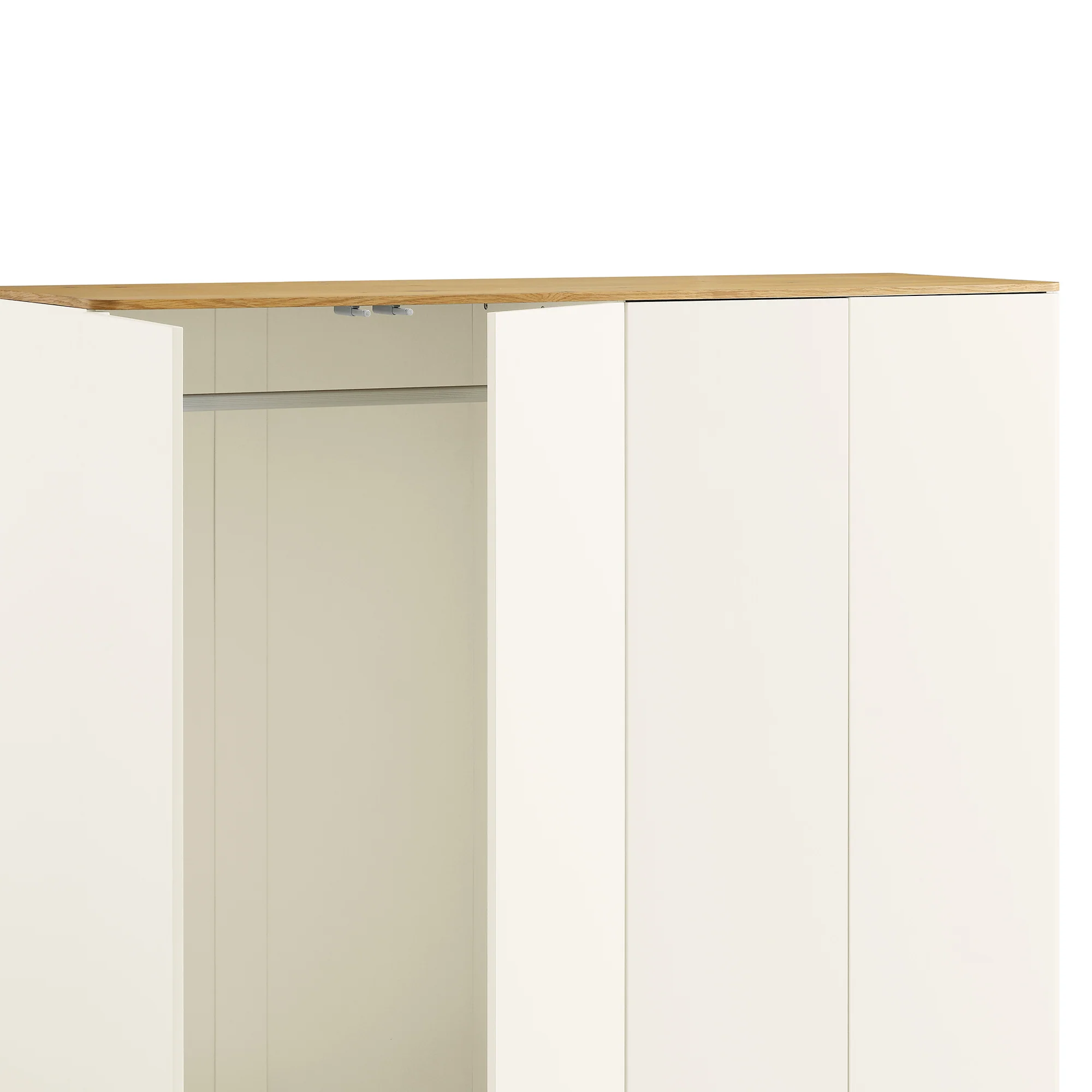 Agnes Curved Edge 4-Door Wardrobe, Off White with Oak Top - Image 13