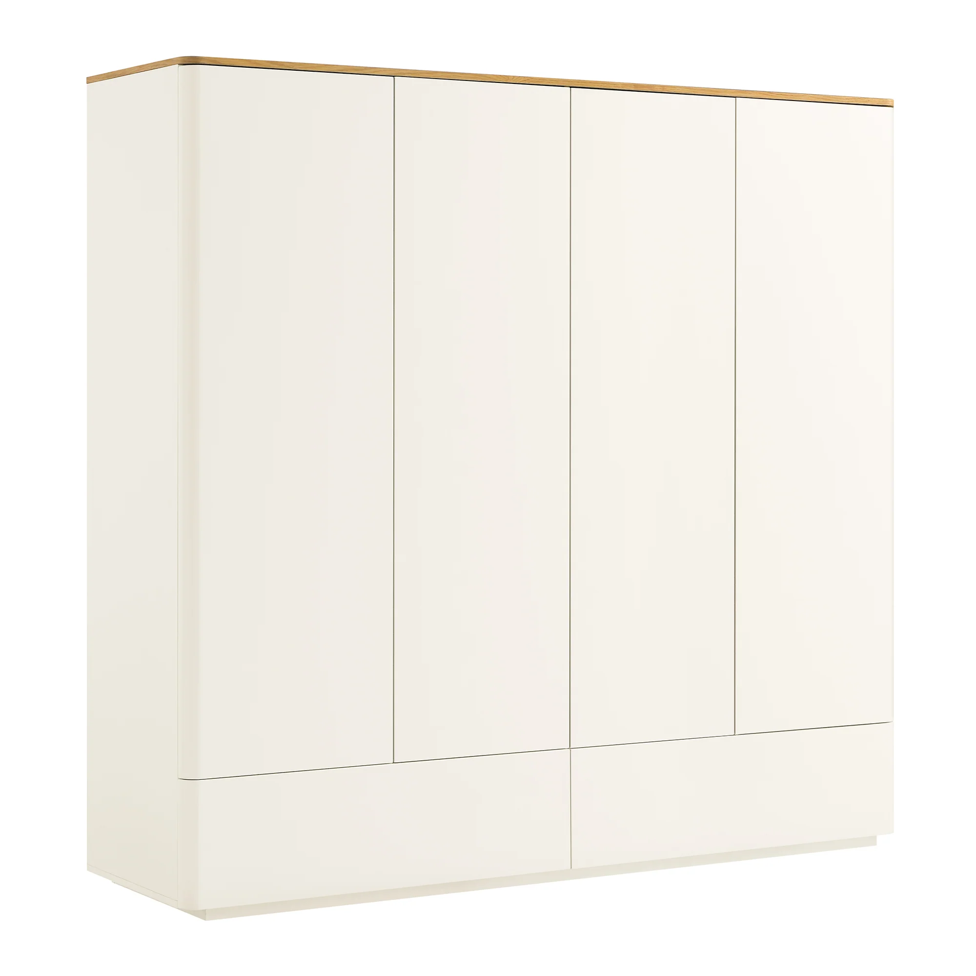Agnes Curved Edge 4-Door Wardrobe, Off White with Oak Top - Image 6