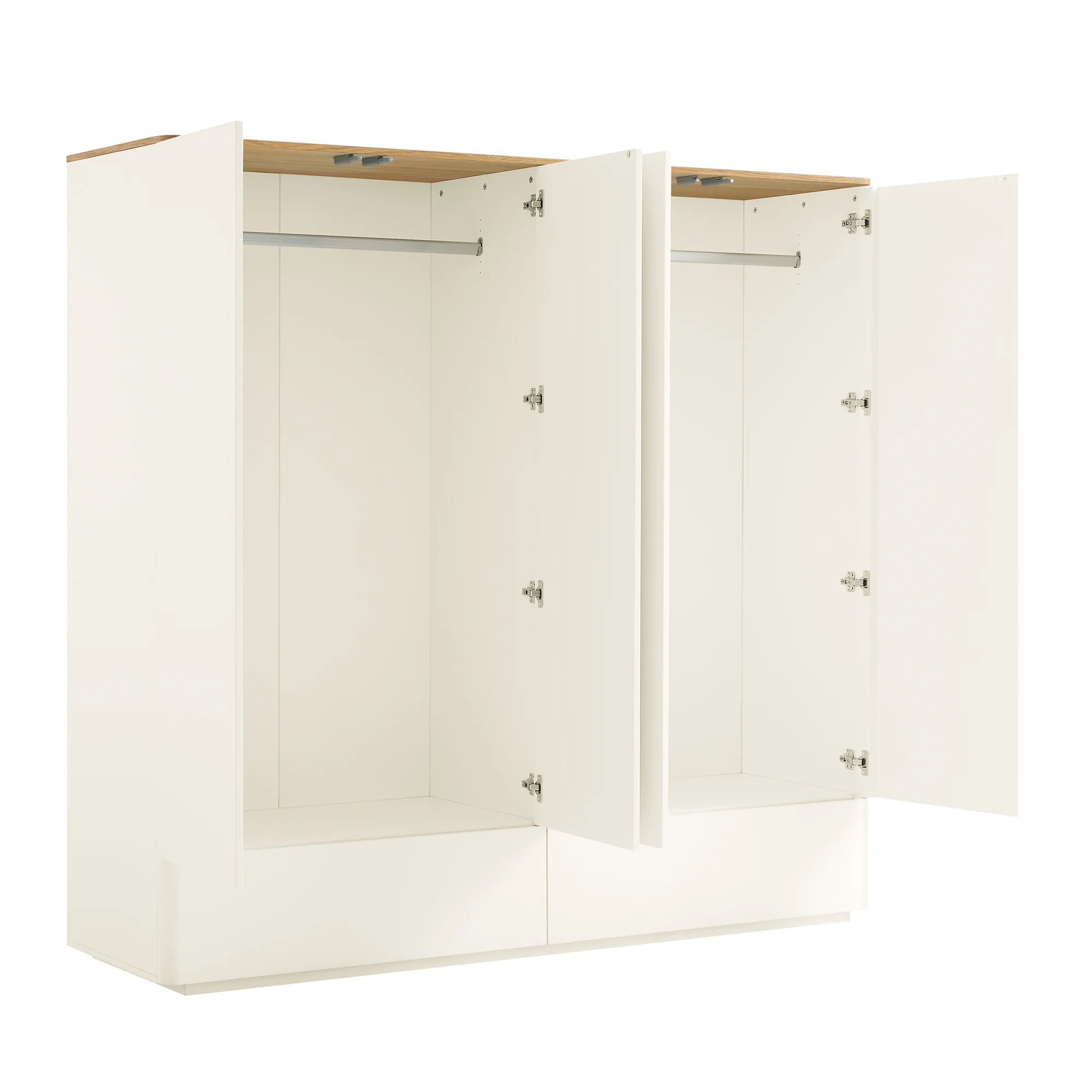 Agnes Curved Edge 4-Door Wardrobe, Off White with Oak Top - Image 9