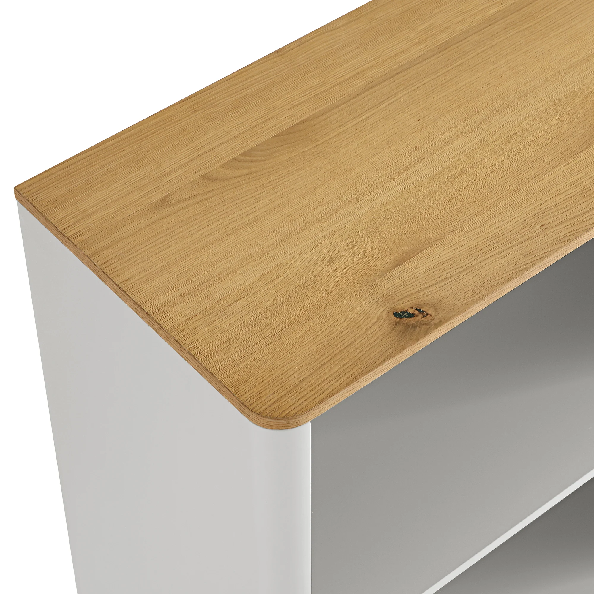 Agnes Curved Edge Bookcase, Dove Grey with Oak Top - Image 12
