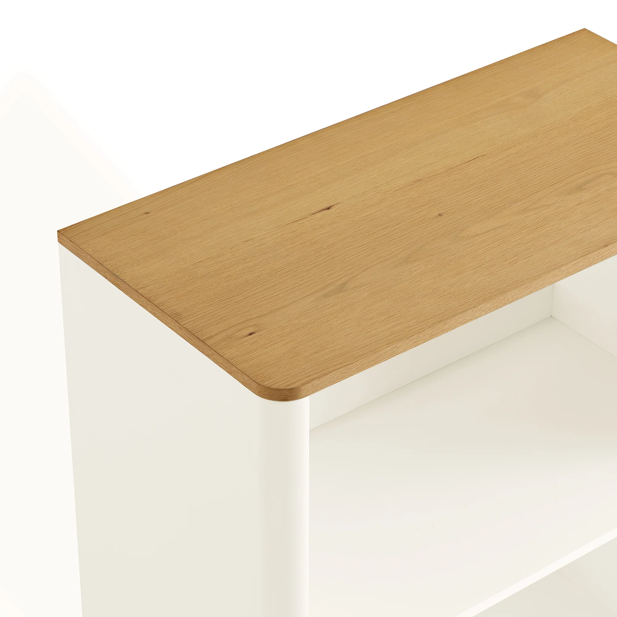 Agnes Curved Edge Bookcase, Off White with Oak Top - Image 12