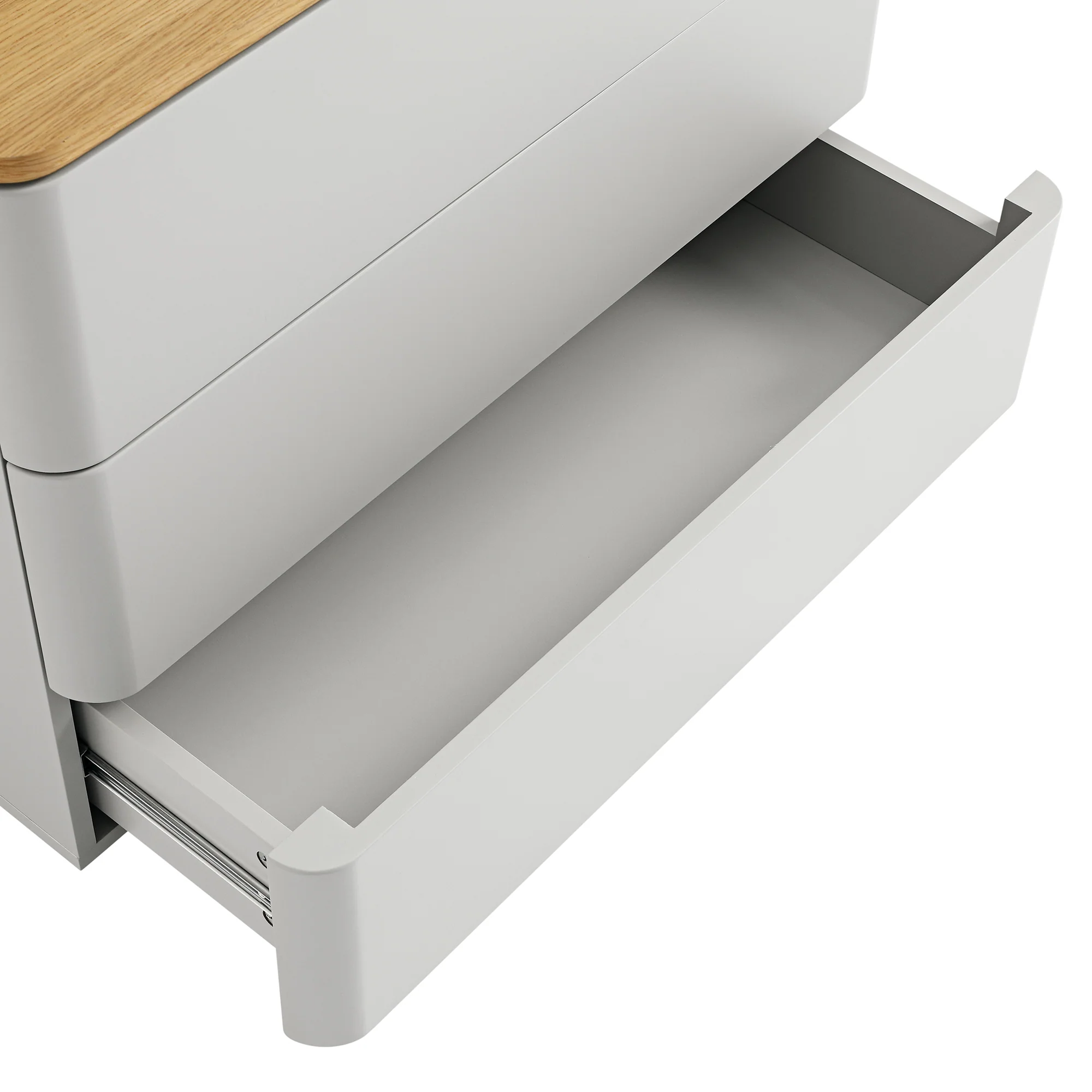 Agnes Curved Edge Chest of 3 Drawers, Dove Grey with Oak Top - Image 12