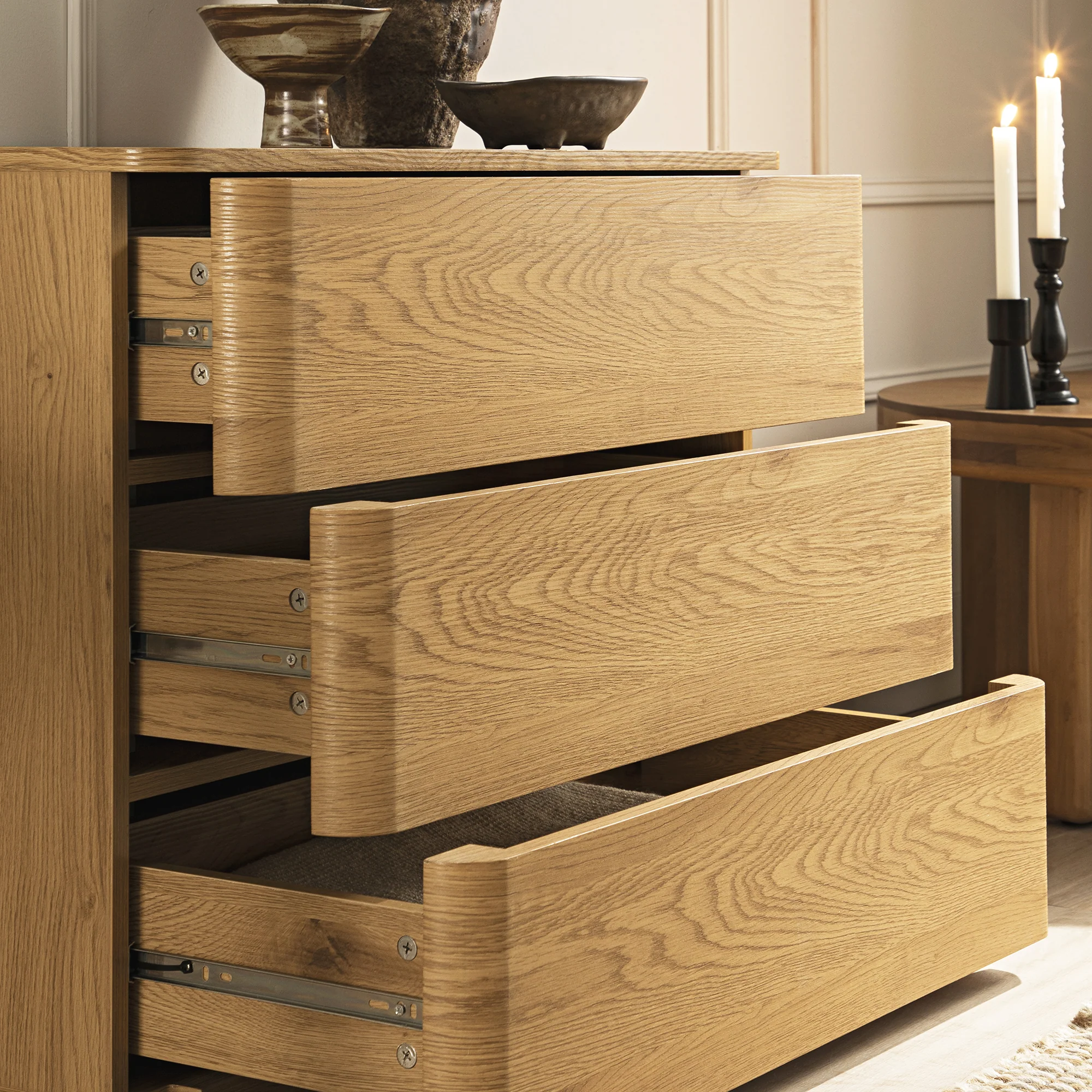 Agnes Curved Edge Chest of 3 Drawers, Natural - Image 3