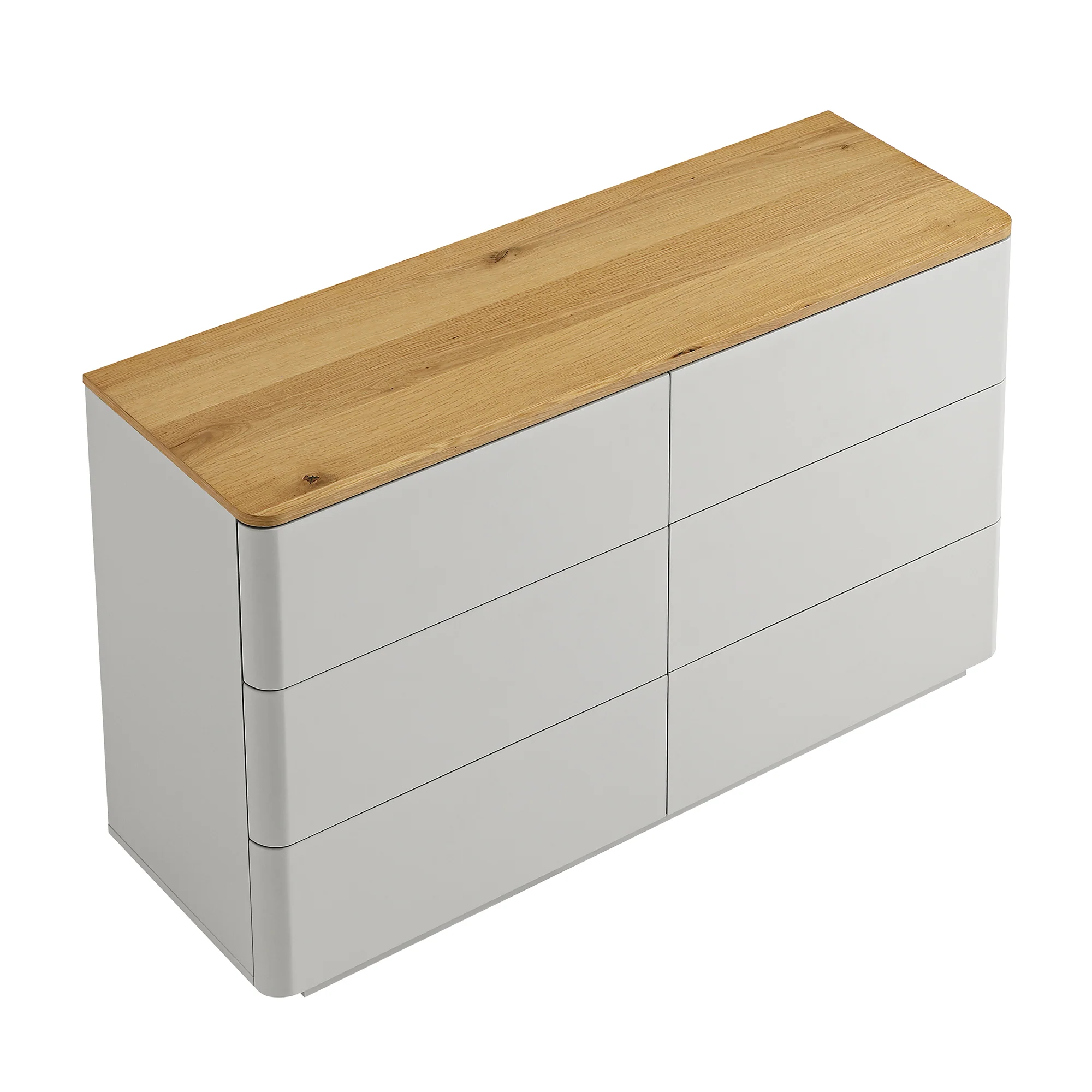 Agnes Curved Edge Chest of 6 Drawers, Dove Grey with Oak Top - Image 9