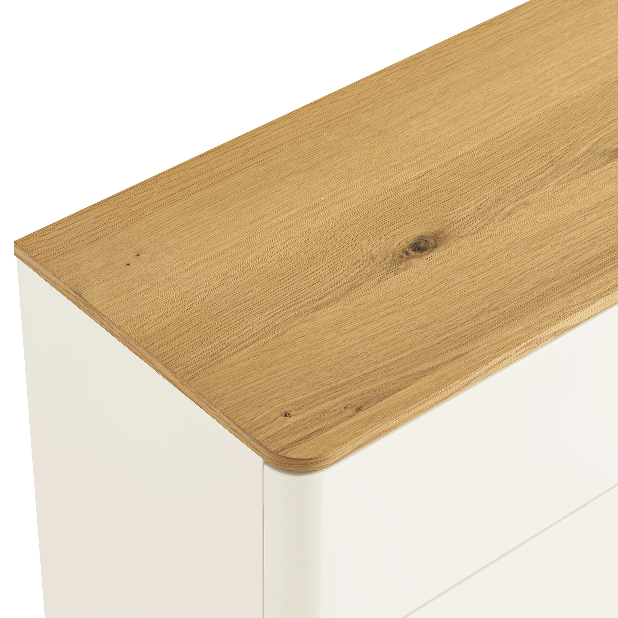 Agnes Curved Edge Chest of 6 Drawers, Off White with Oak Top - Image 12
