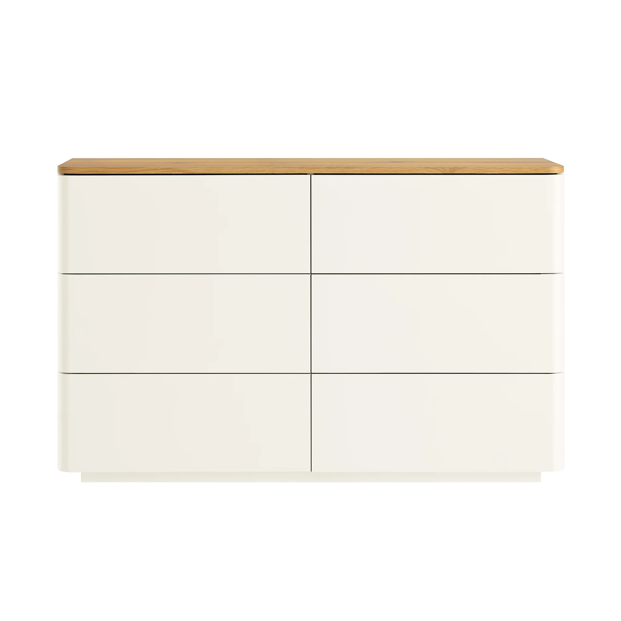 Agnes Curved Edge Chest of 6 Drawers, Off White with Oak Top - Image 5