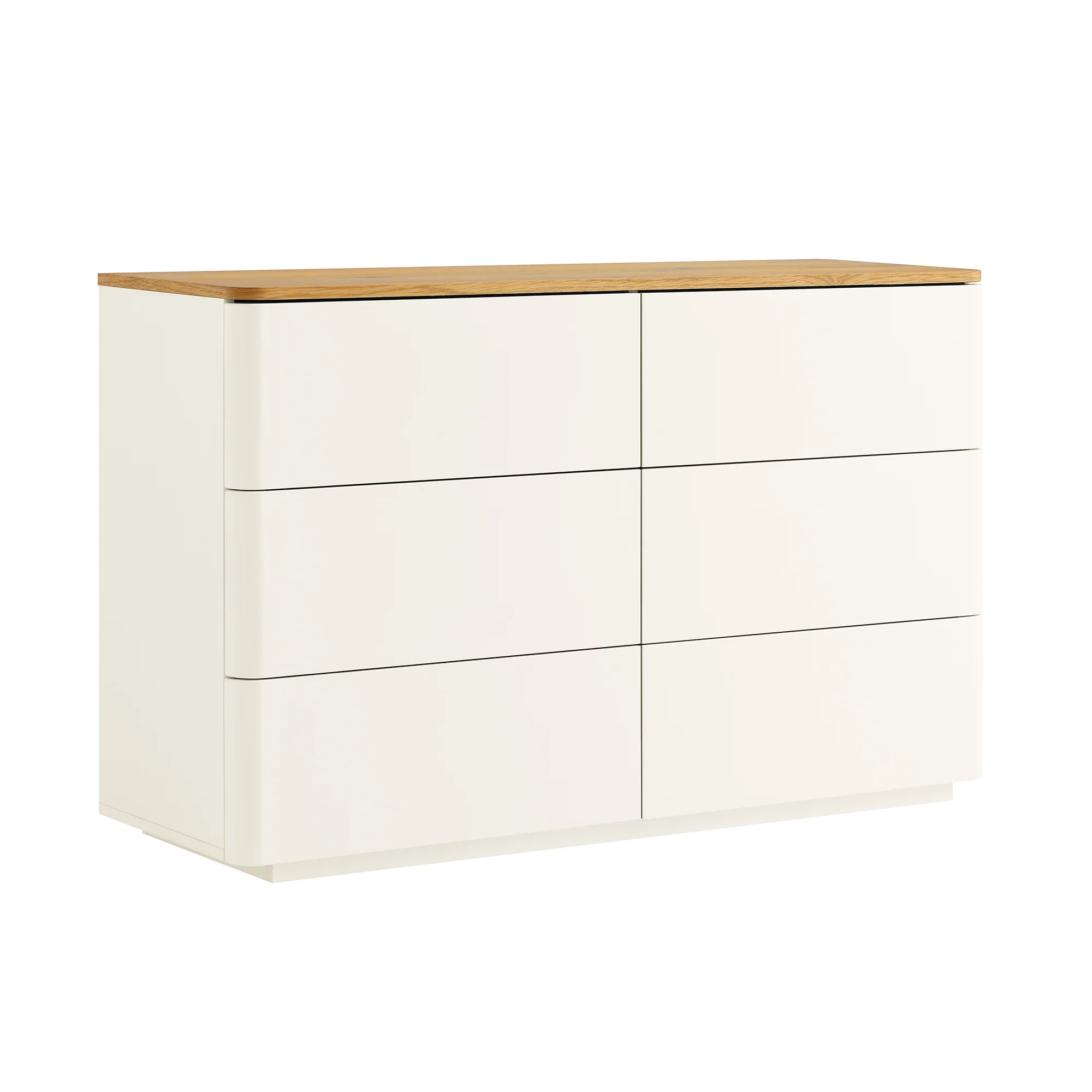 Agnes Curved Edge Chest of 6 Drawers, Off White with Oak Top - Image 6