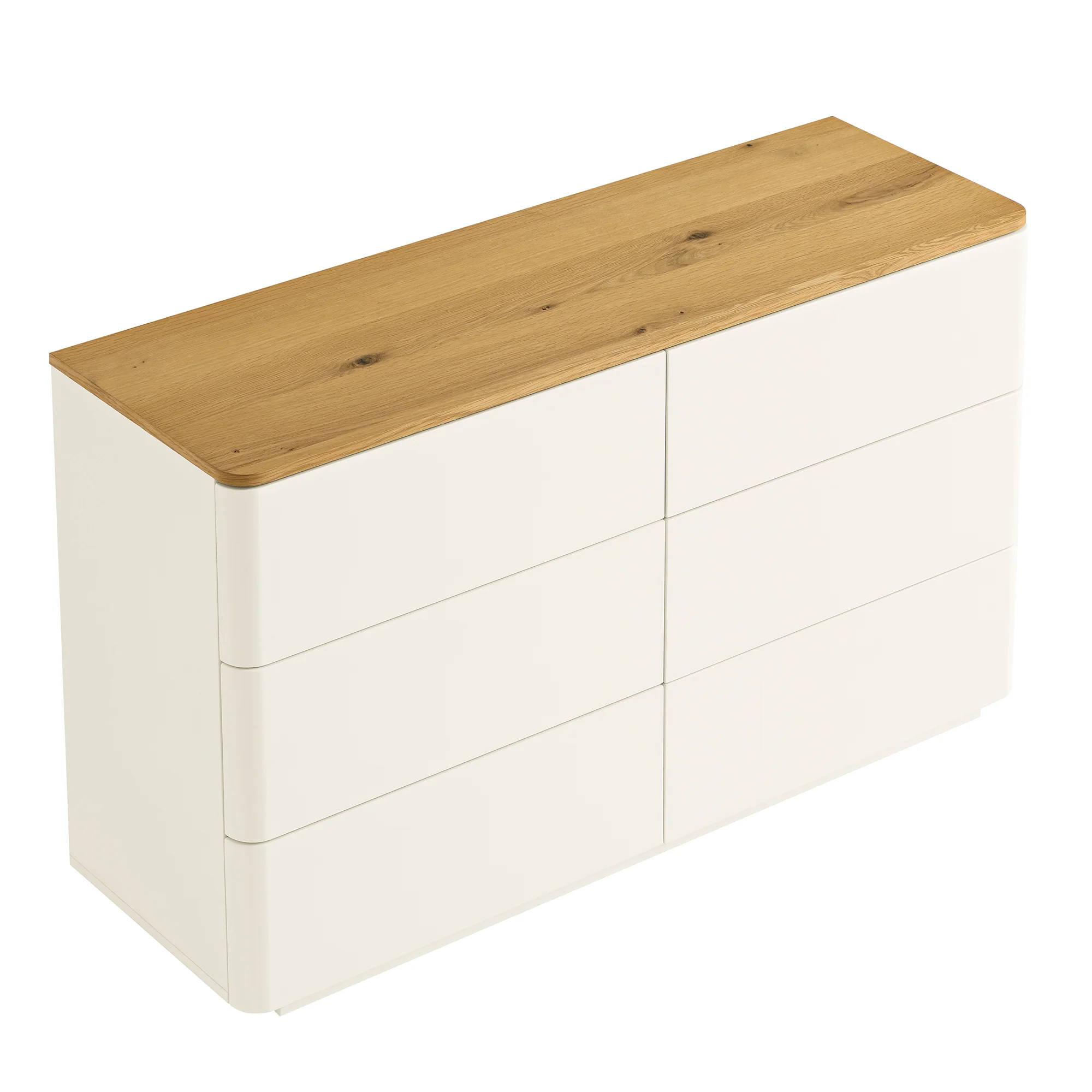 Agnes Curved Edge Chest of 6 Drawers, Off White with Oak Top - Image 9