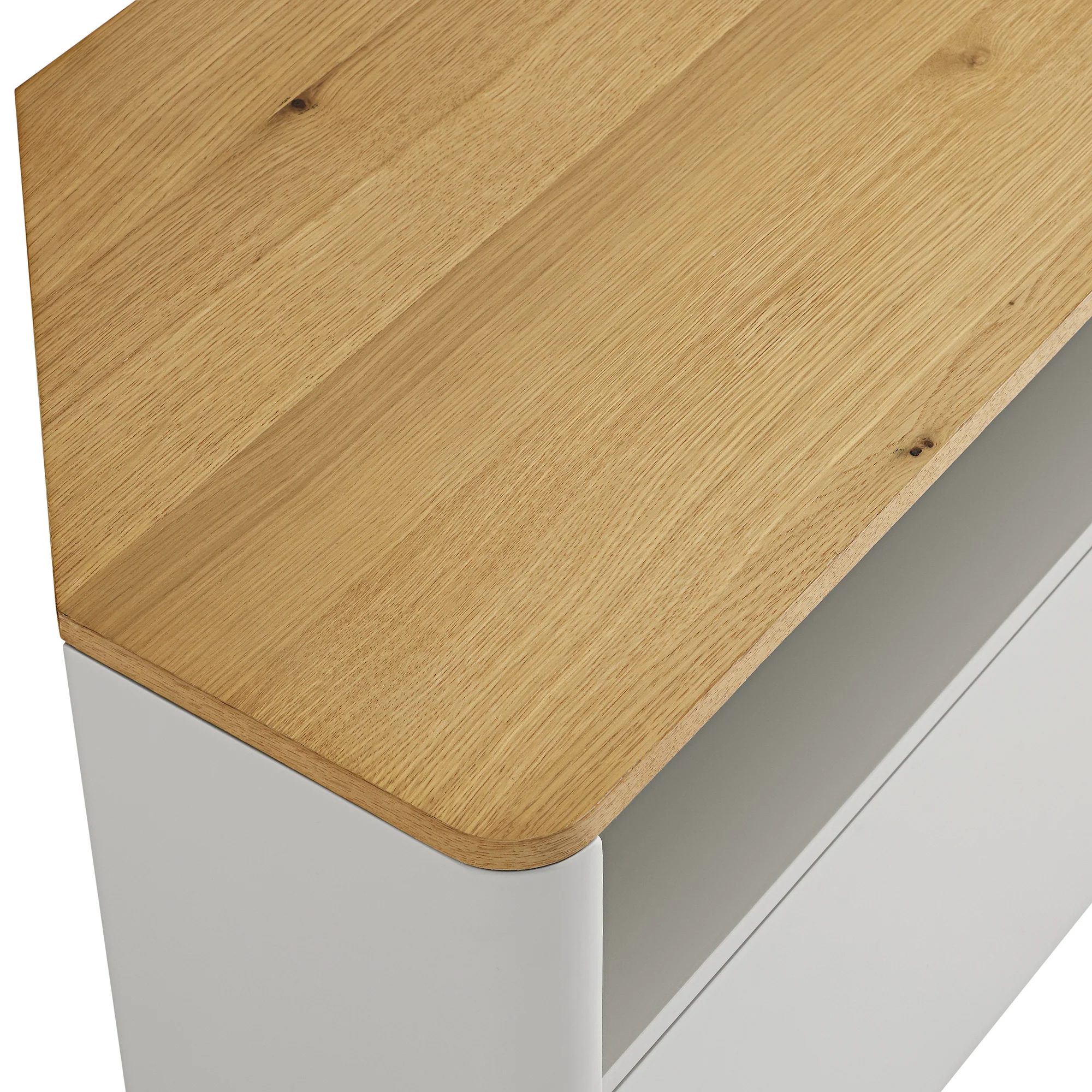 Agnes Curved Edge Corner TV Unit, Dove Grey with Oak Top - Image 11