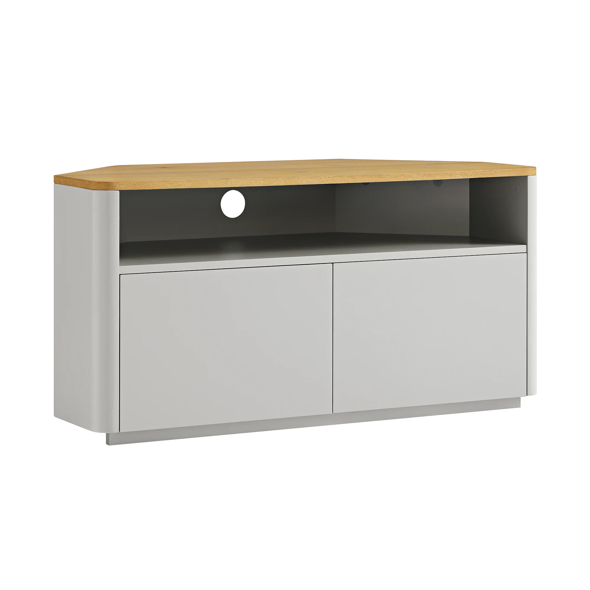Agnes Curved Edge Corner TV Unit, Dove Grey with Oak Top - Image 4