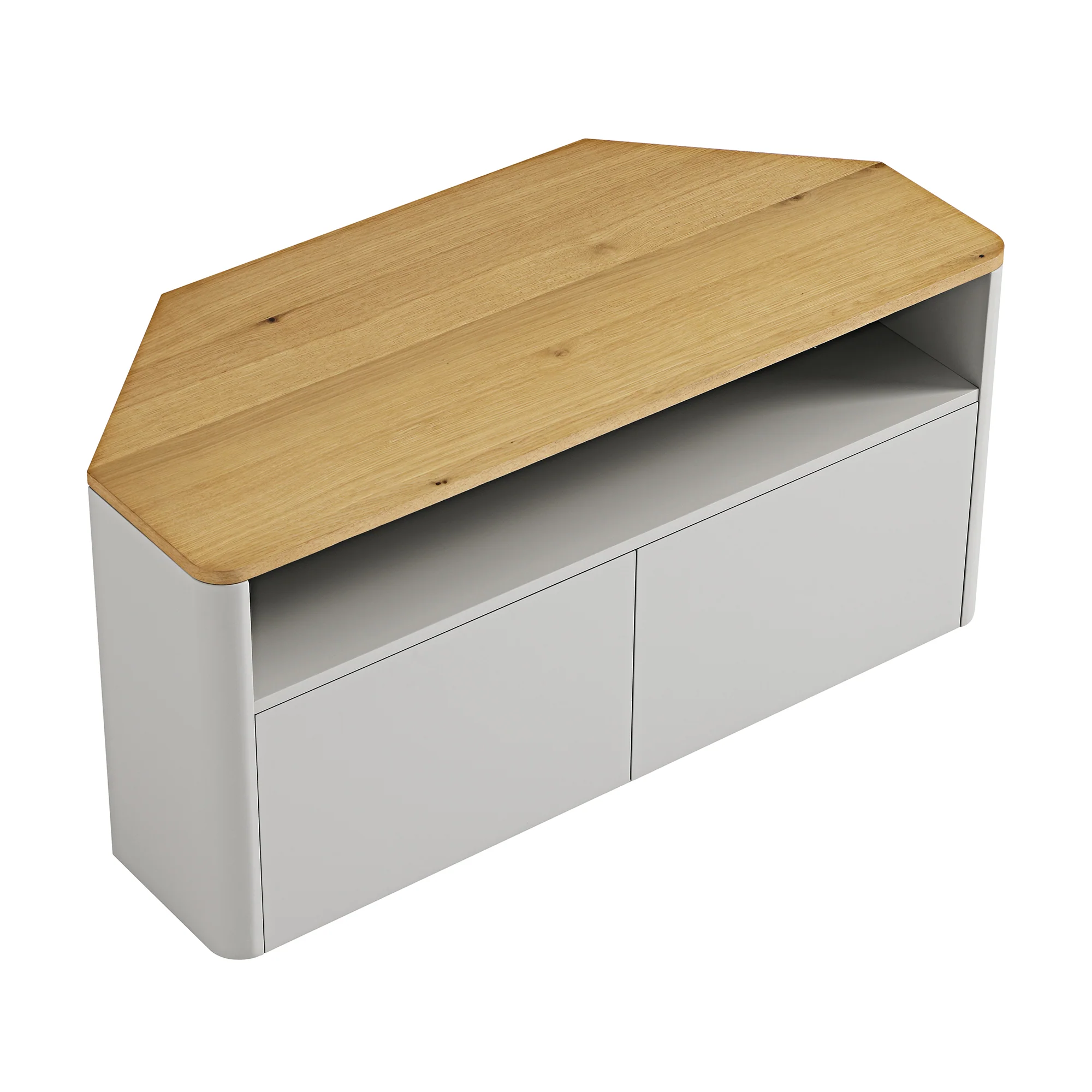 Agnes Curved Edge Corner TV Unit, Dove Grey with Oak Top - Image 9