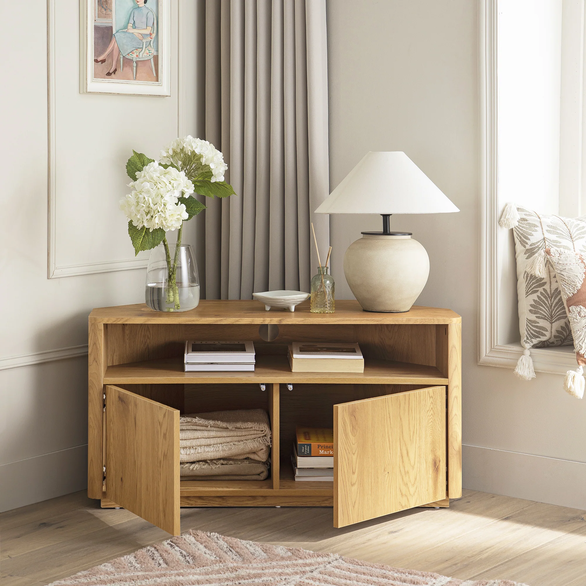 Agnes Curved Edge Corner TV Unit, Natural - Image 2