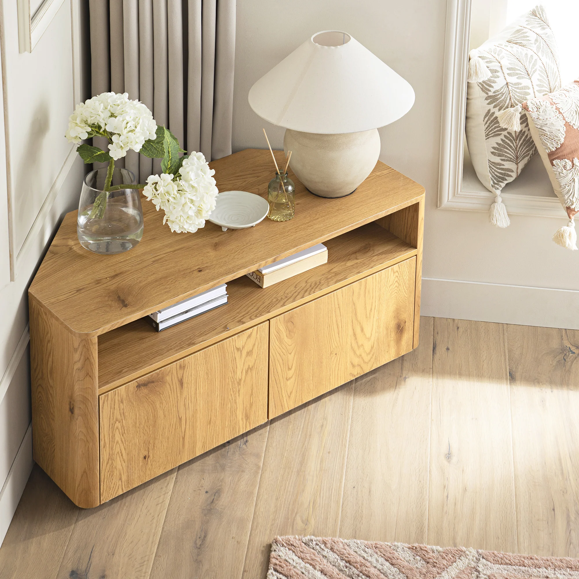 Agnes Curved Edge Corner TV Unit, Natural - Image 3