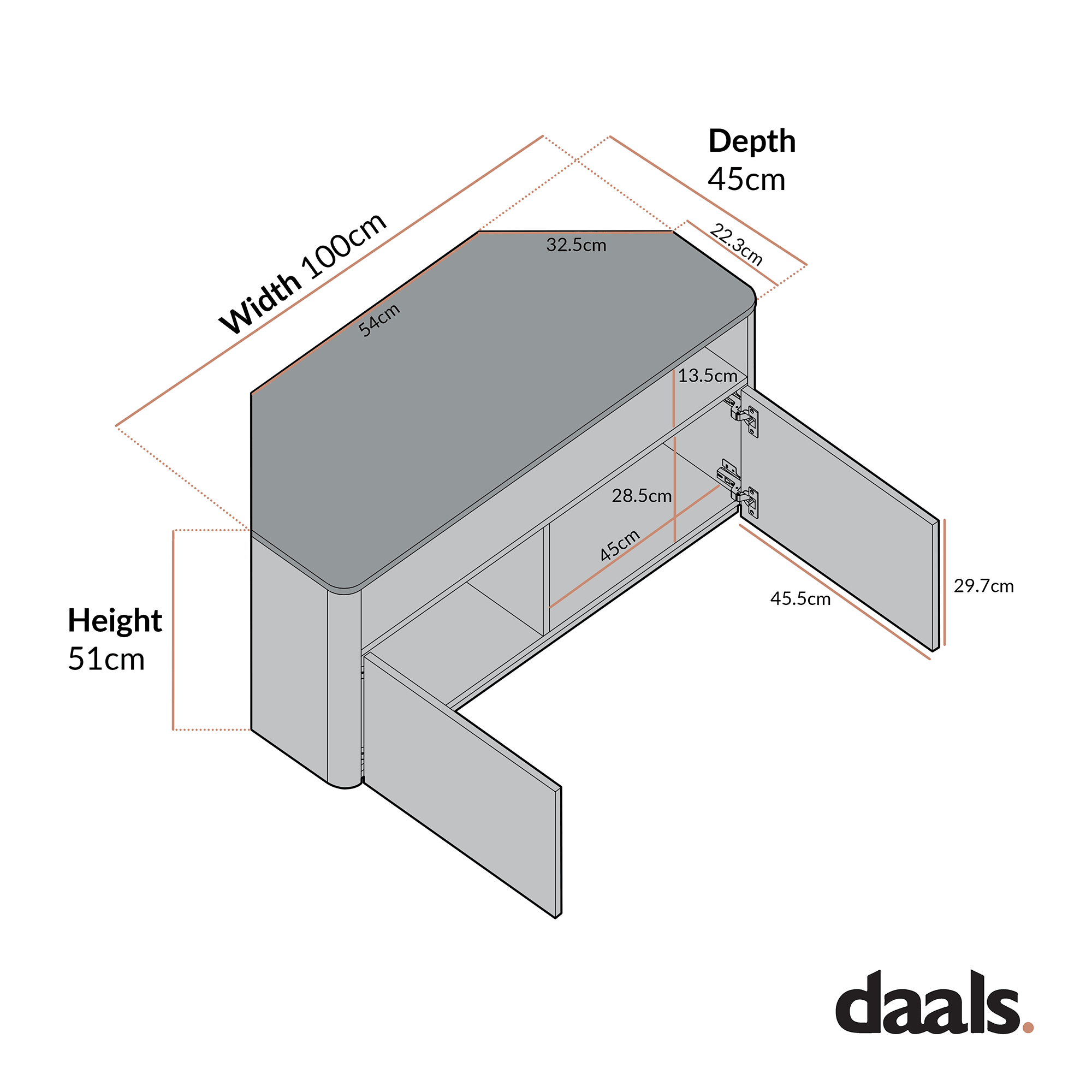 Agnes Curved Edge Corner TV Unit, Dove Grey with Oak Top - Image 6