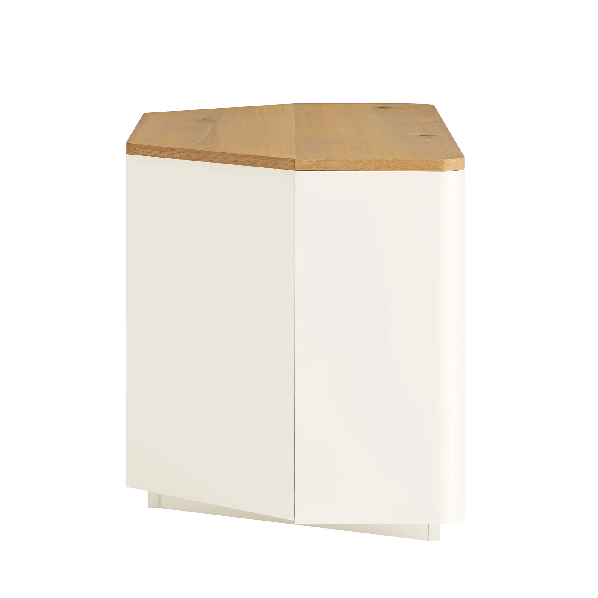 Agnes Curved Edge Corner TV Unit, Off White with Oak Top - Image 10