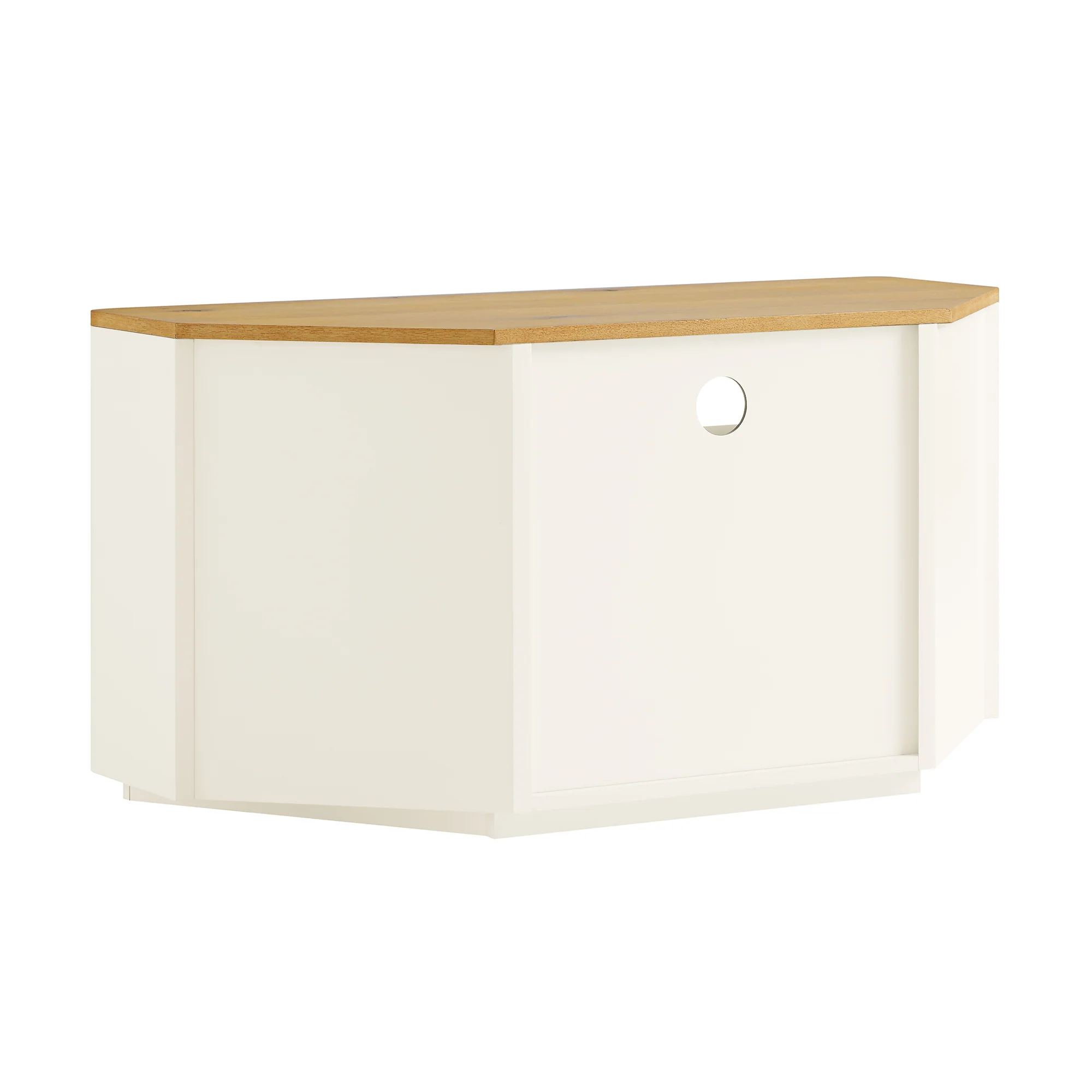 Agnes Curved Edge Corner TV Unit, Off White with Oak Top - Image 11