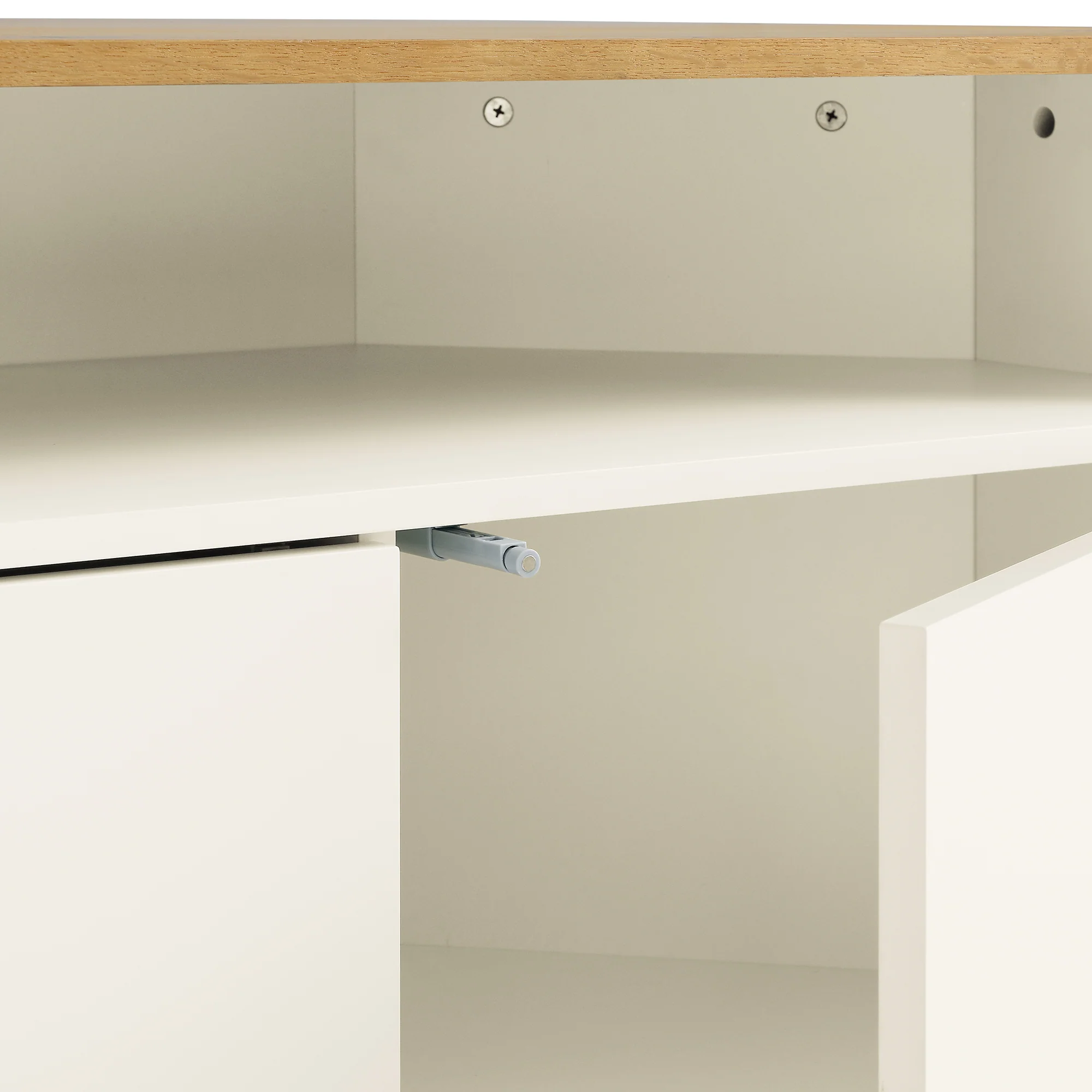 Agnes Curved Edge Corner TV Unit, Off White with Oak Top - Image 13