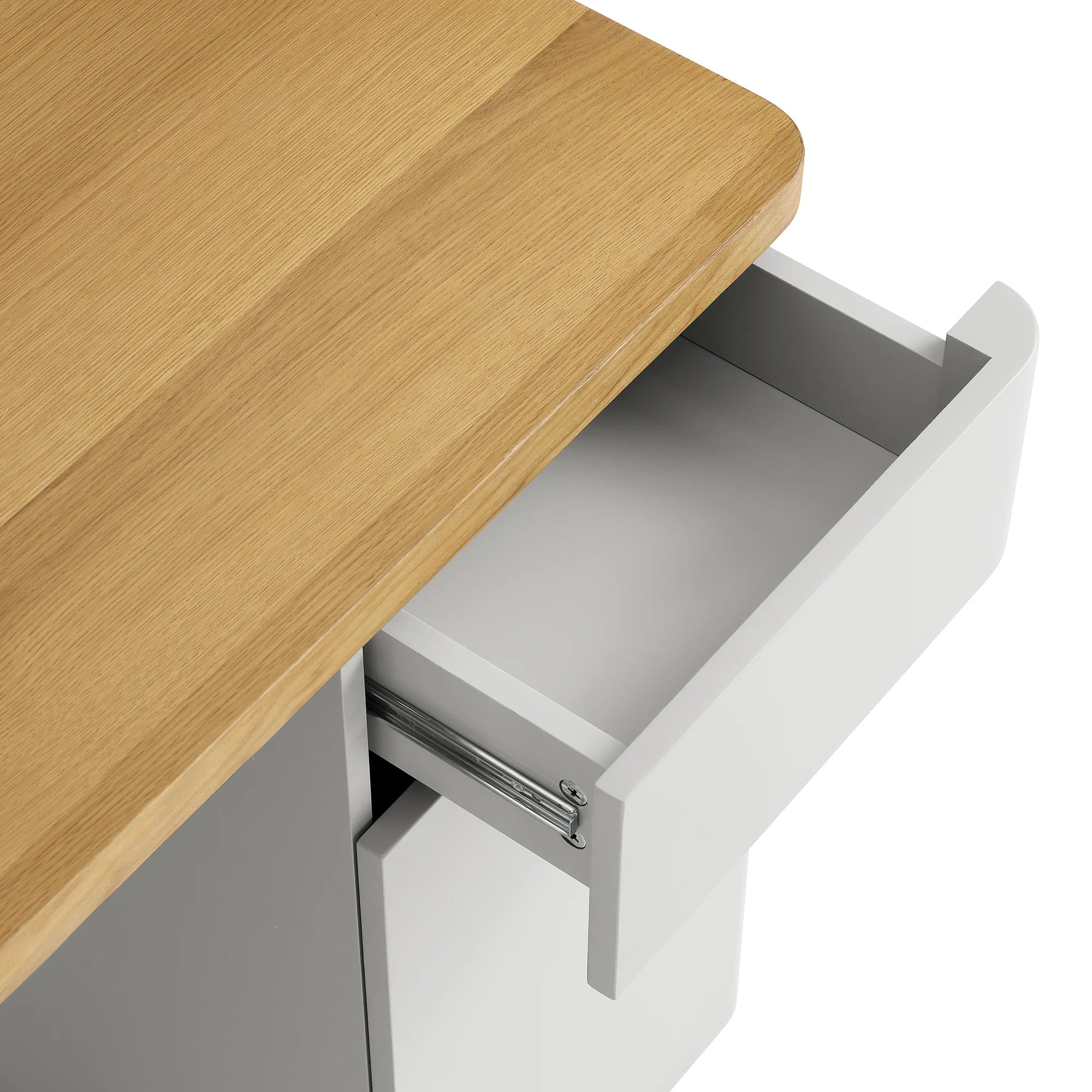 Agnes Curved Edge Desk with Storage, Dove Grey with Oak Top - Image 13