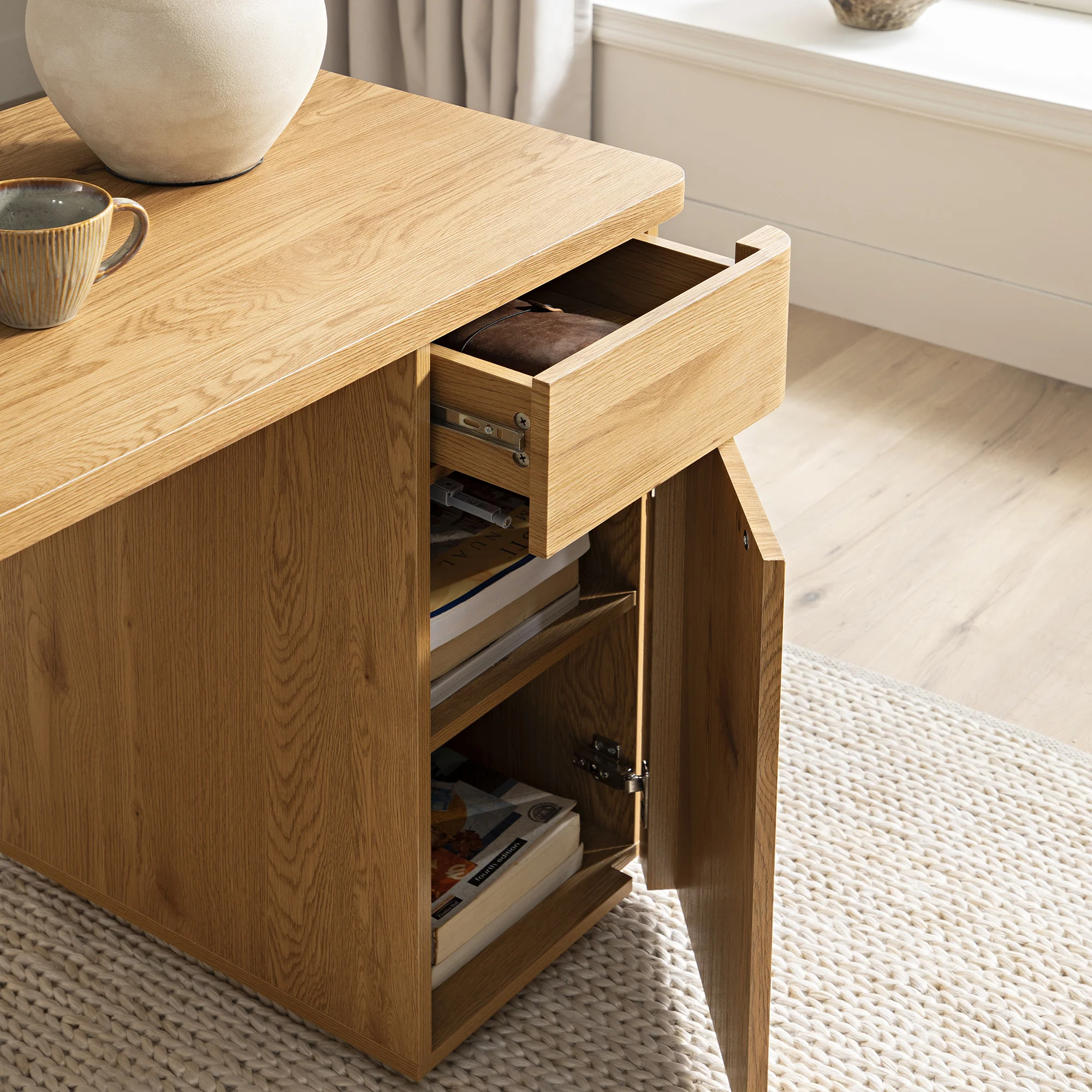 Agnes Curved Edge Desk with Storage, Natural - Image 3