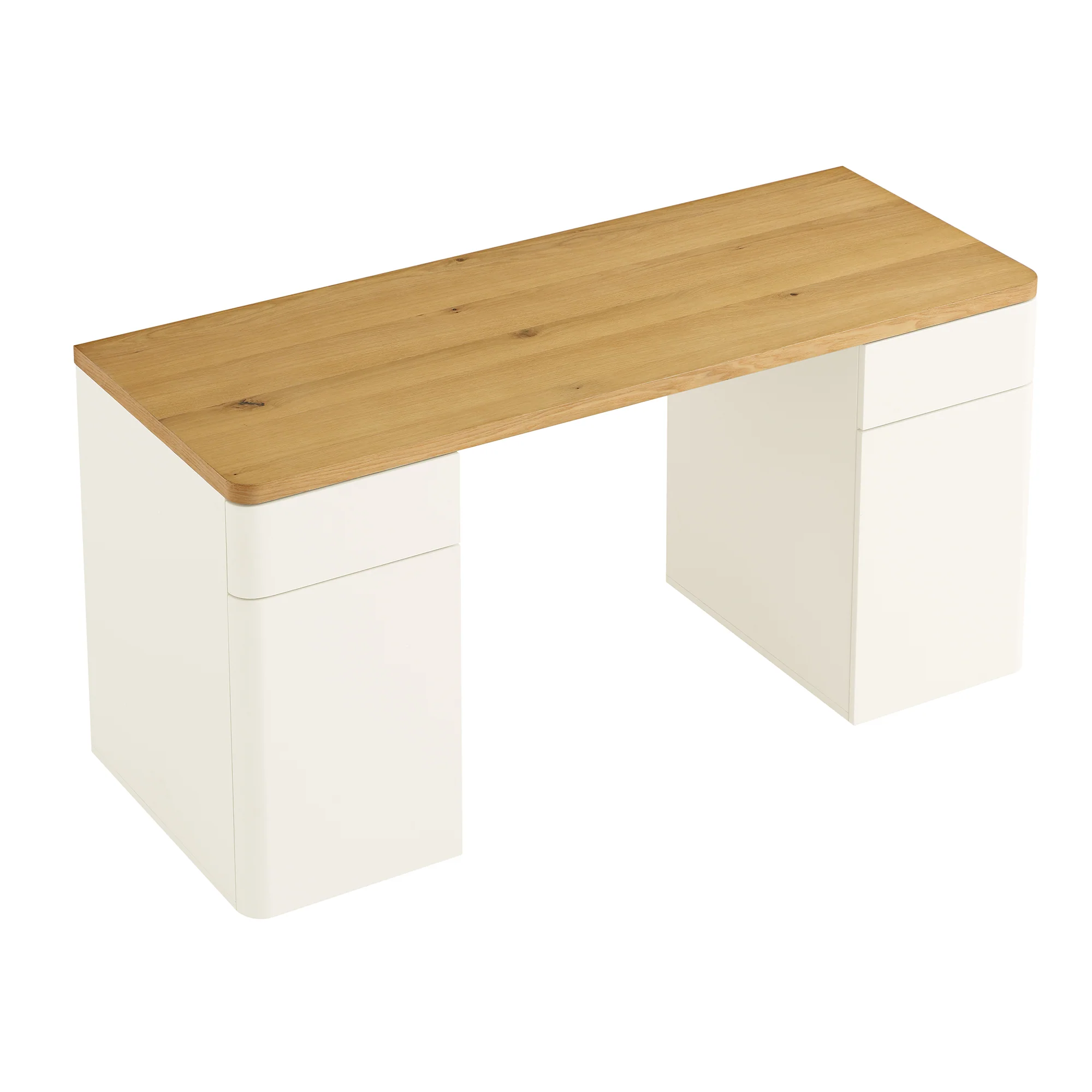 Agnes Curved Edge Desk with Storage, Off White with Oak Top - Image 11
