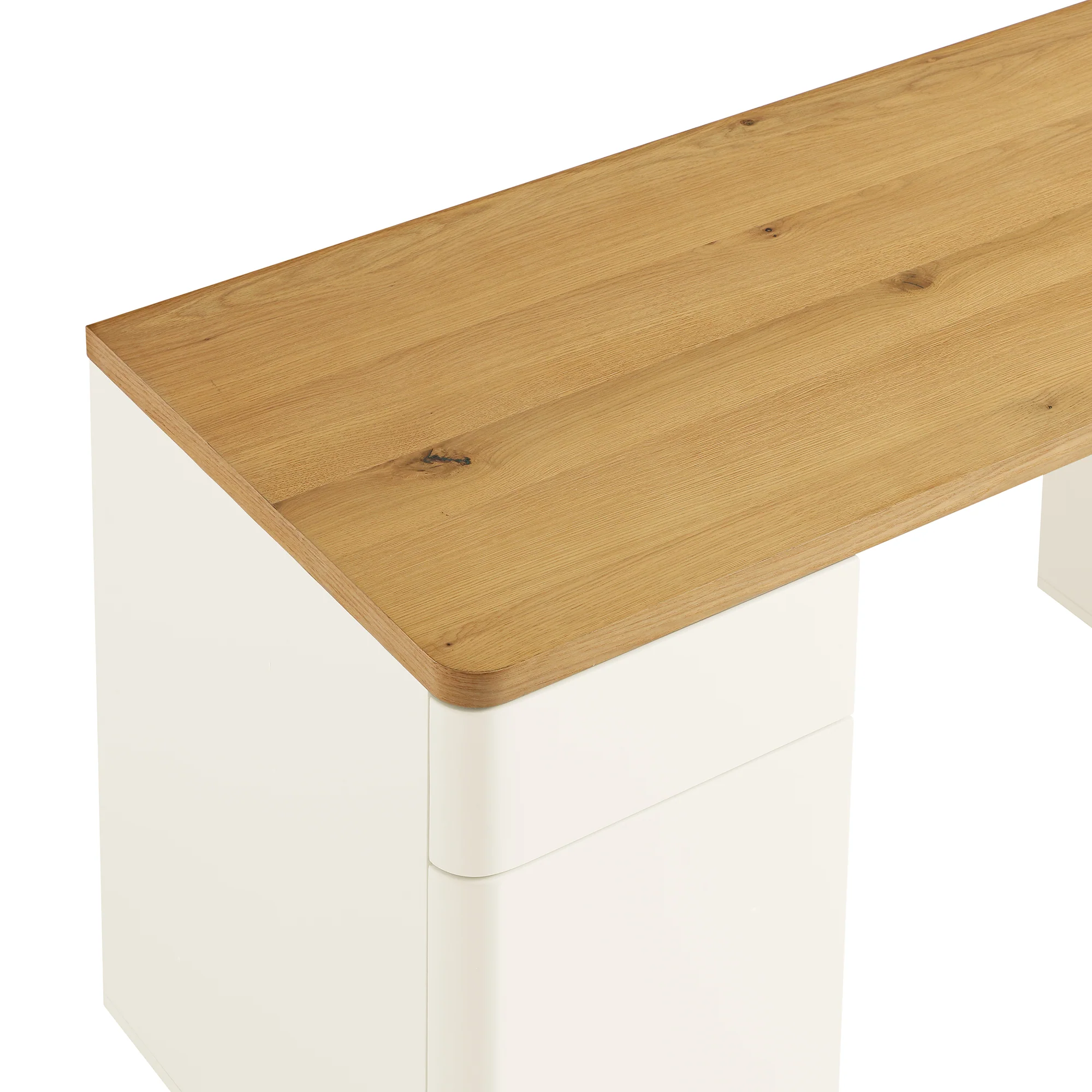 Agnes Curved Edge Desk with Storage, Off White with Oak Top - Image 12