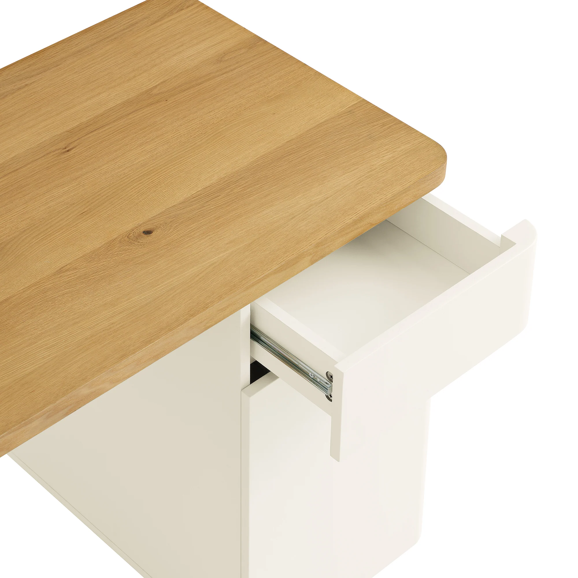 Agnes Curved Edge Desk with Storage, Off White with Oak Top - Image 13