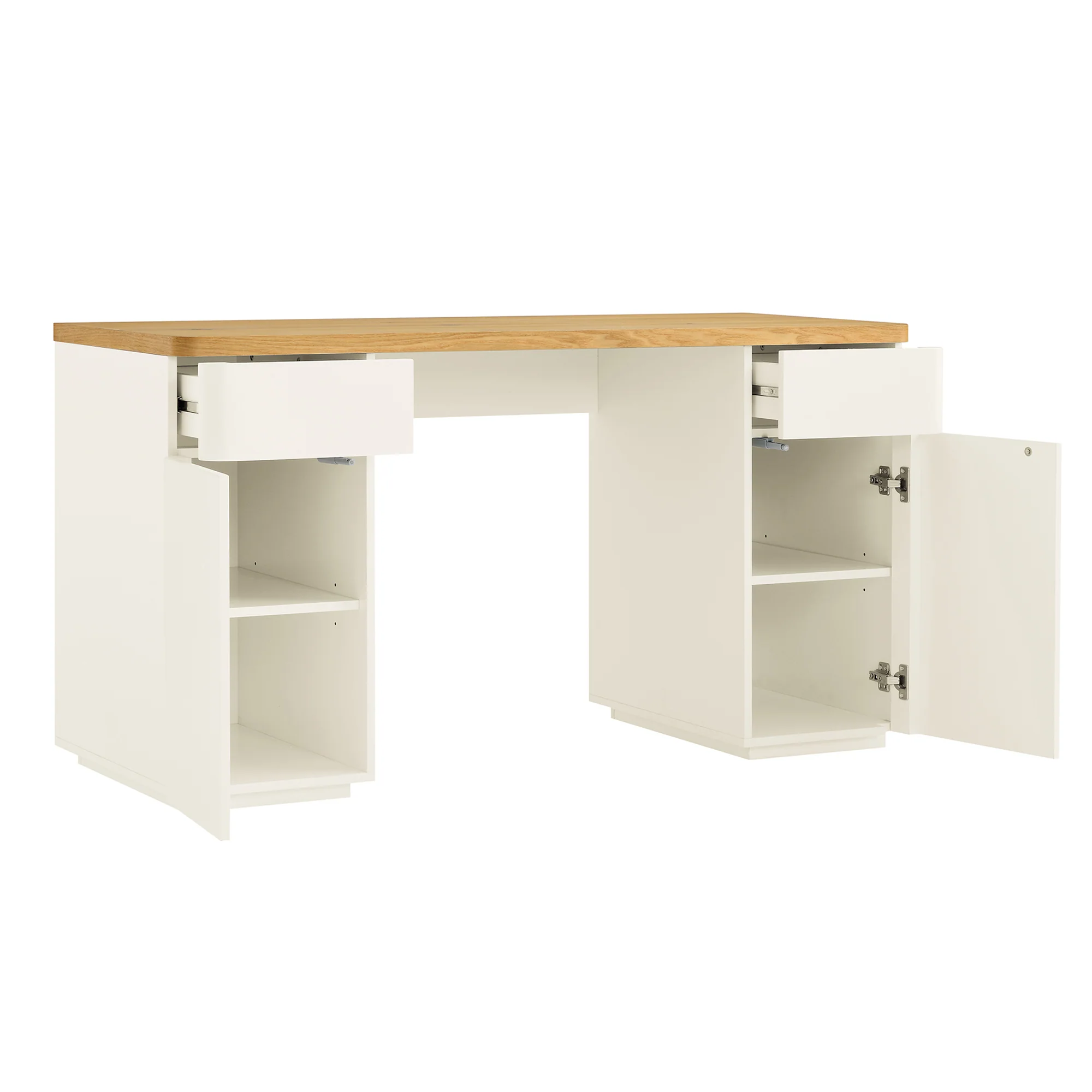Agnes Curved Edge Desk with Storage, Off White with Oak Top - Image 8
