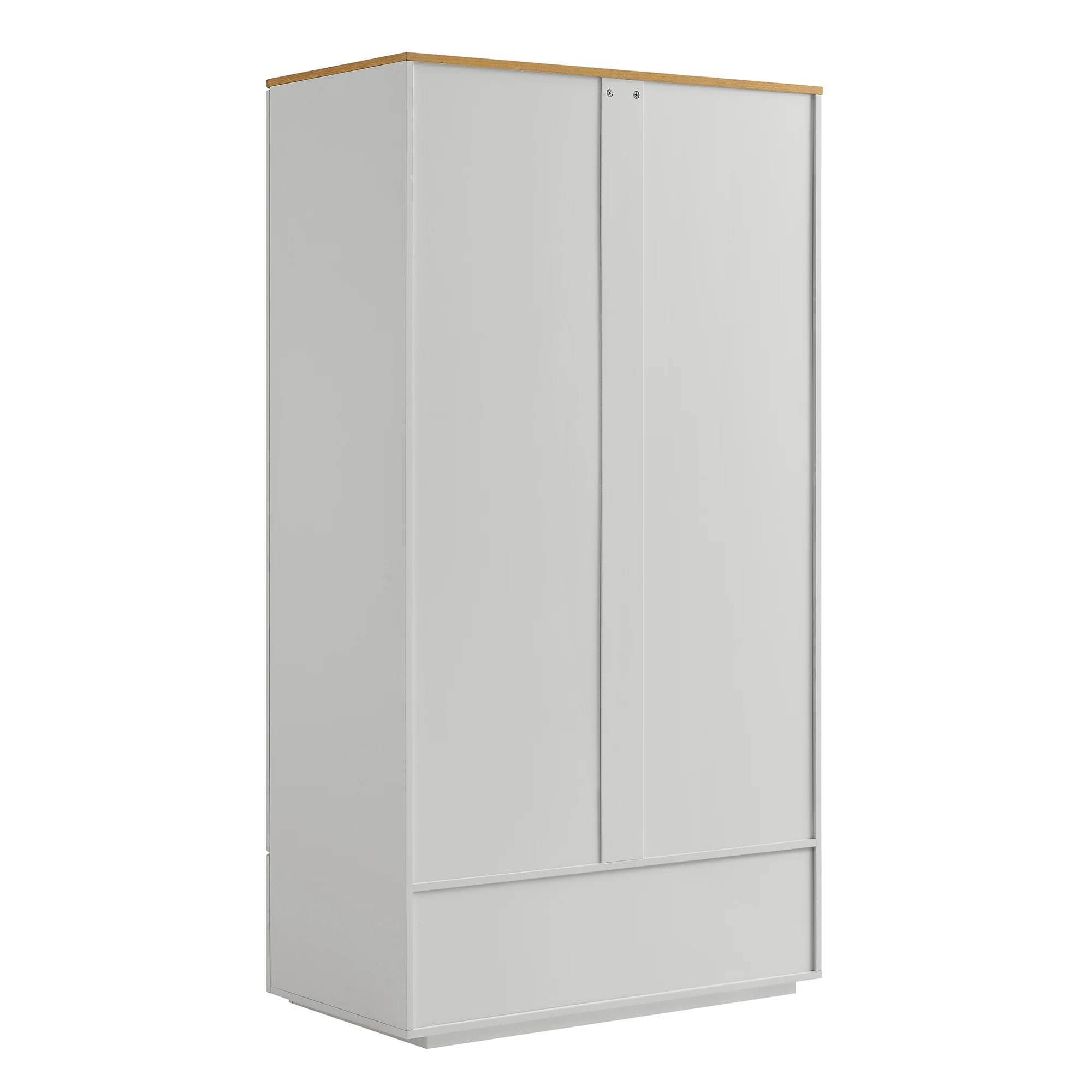 Agnes Curved Edge Double Wardrobe, Dove Grey with Oak Top - Image 11