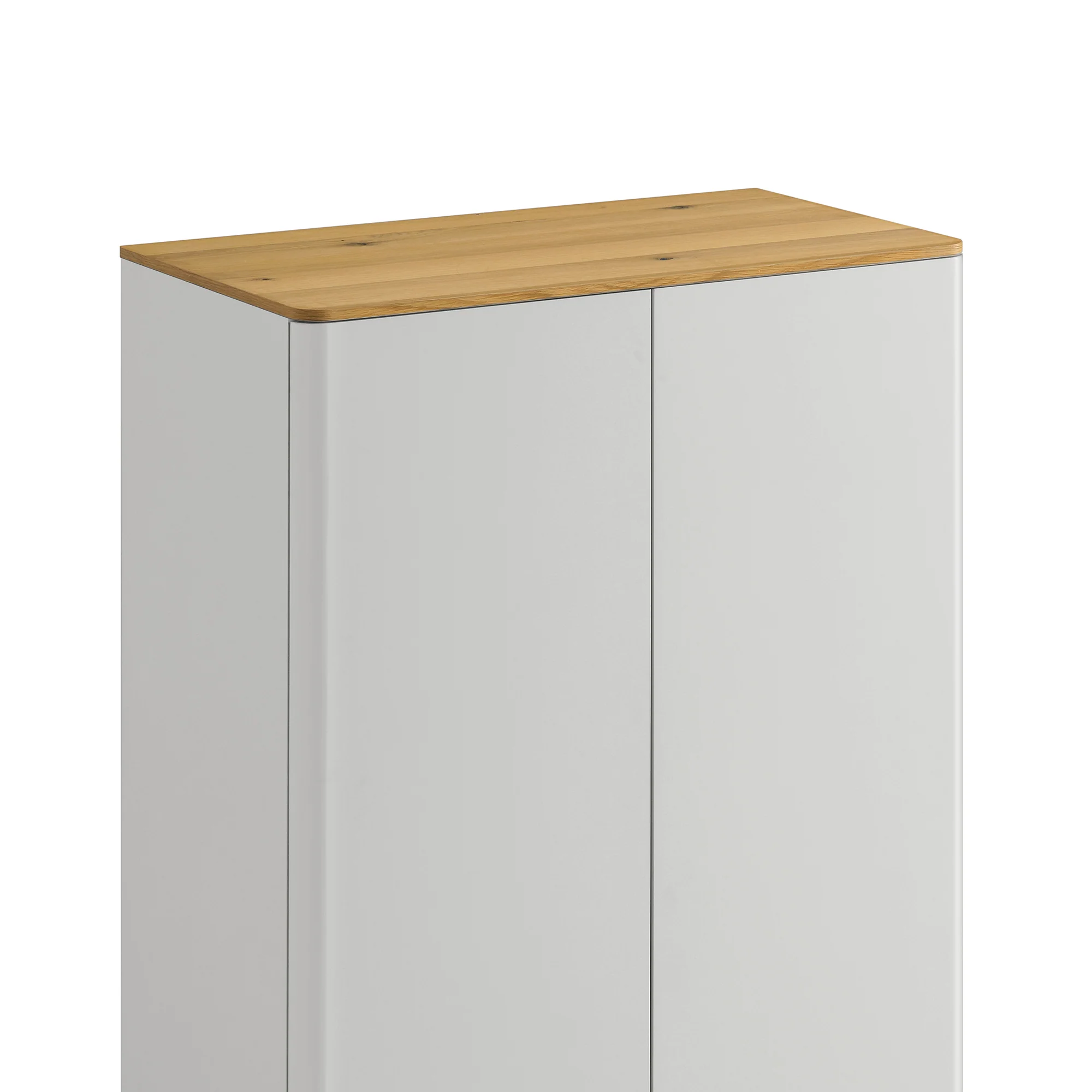 Agnes Curved Edge Double Wardrobe, Dove Grey with Oak Top - Image 13