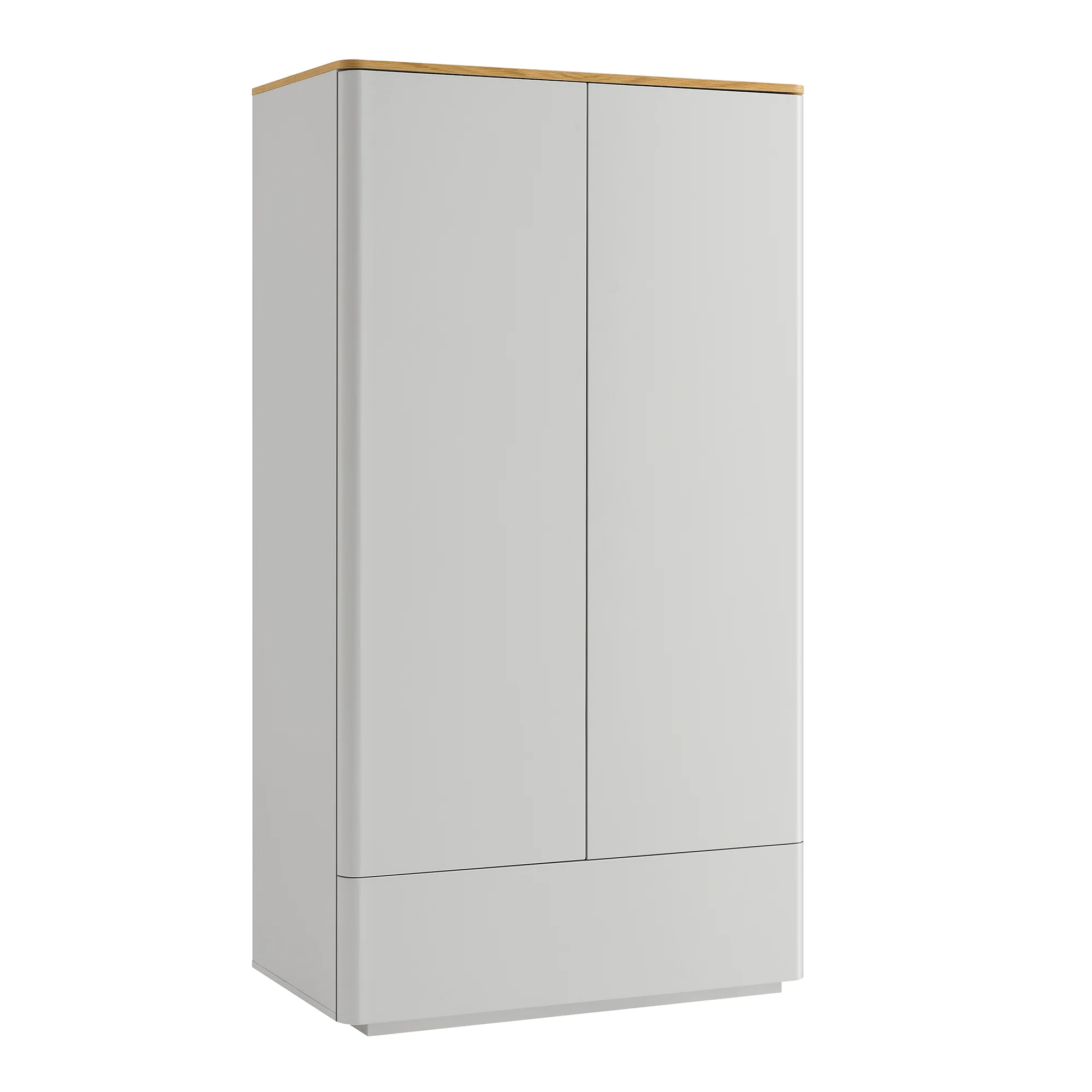 Agnes Curved Edge Double Wardrobe, Dove Grey with Oak Top - Image 6