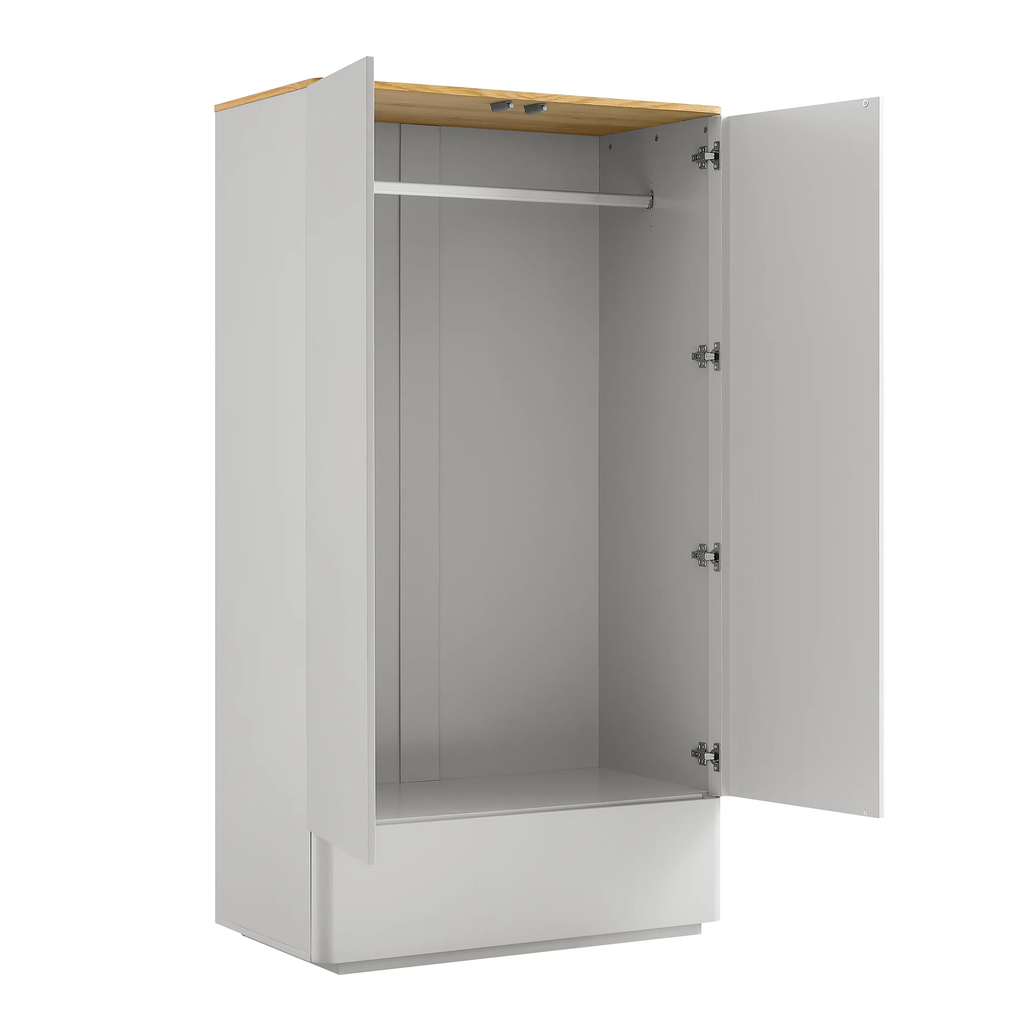 Agnes Curved Edge Double Wardrobe, Dove Grey with Oak Top - Image 9