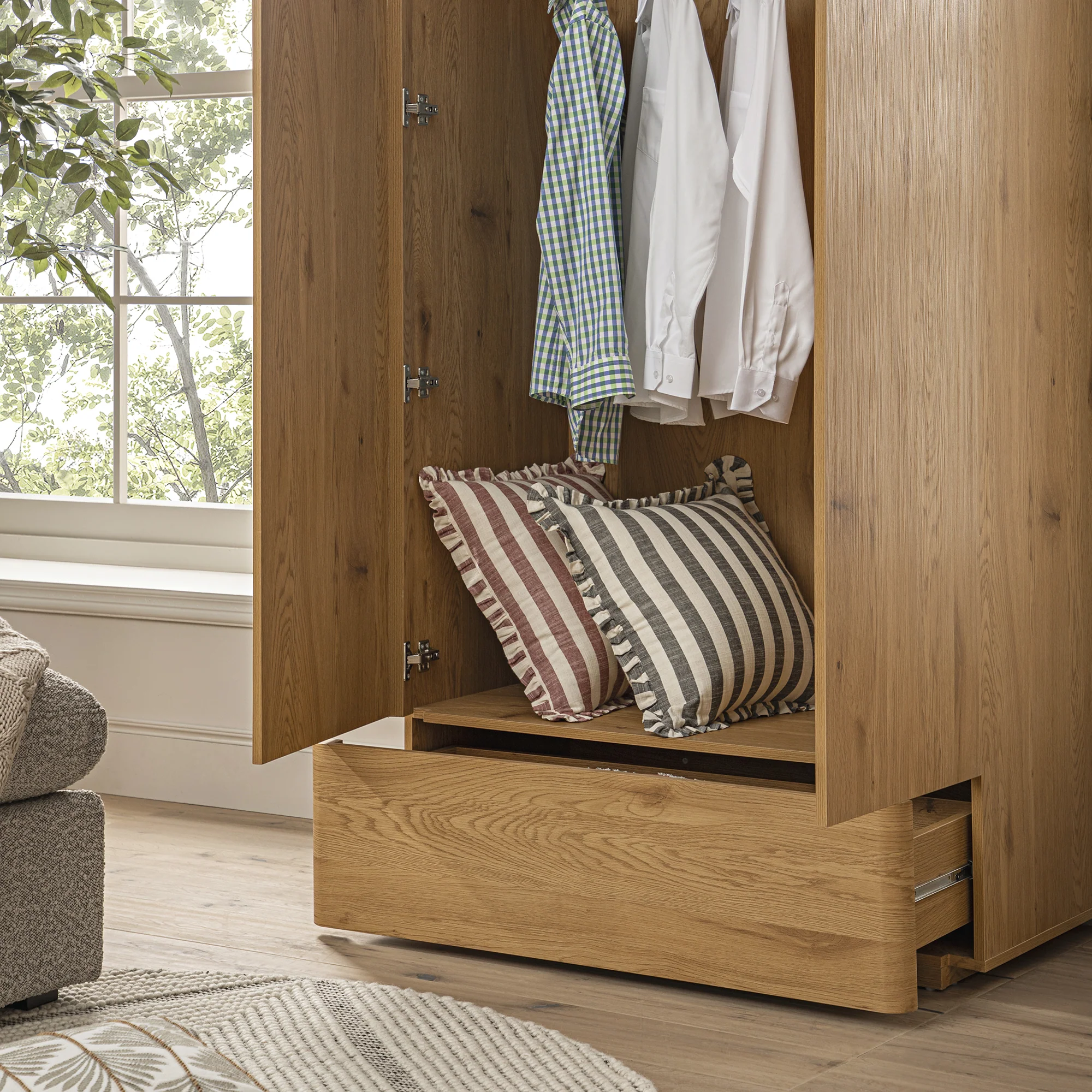 Agnes Curved Edge Double Wardrobe, Natural - Image 4