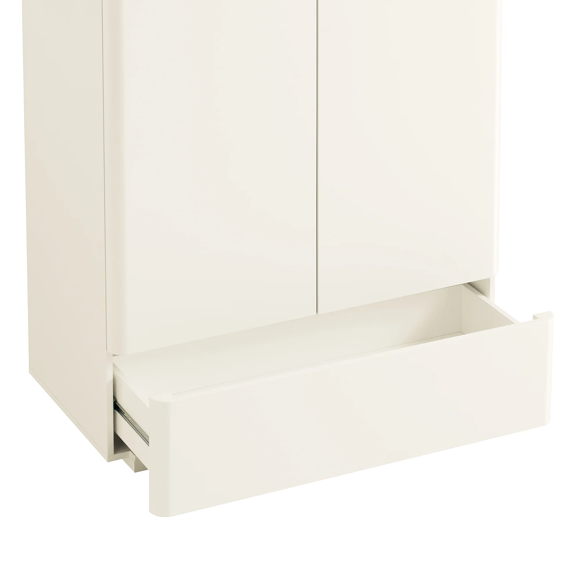 Agnes Curved Edge Double Wardrobe, Off White with Oak Top - Image 12