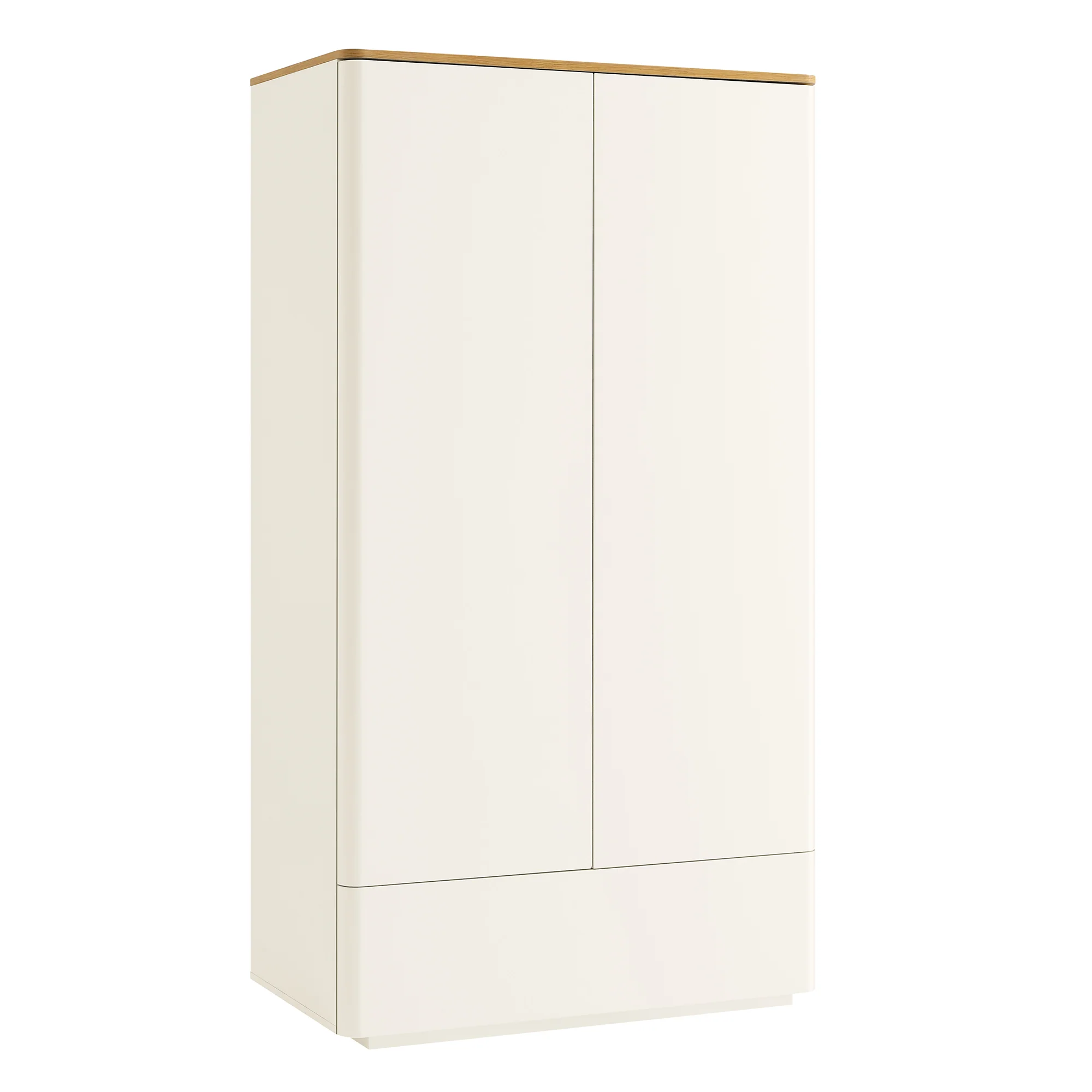Agnes Curved Edge Double Wardrobe, Off White with Oak Top - Image 5