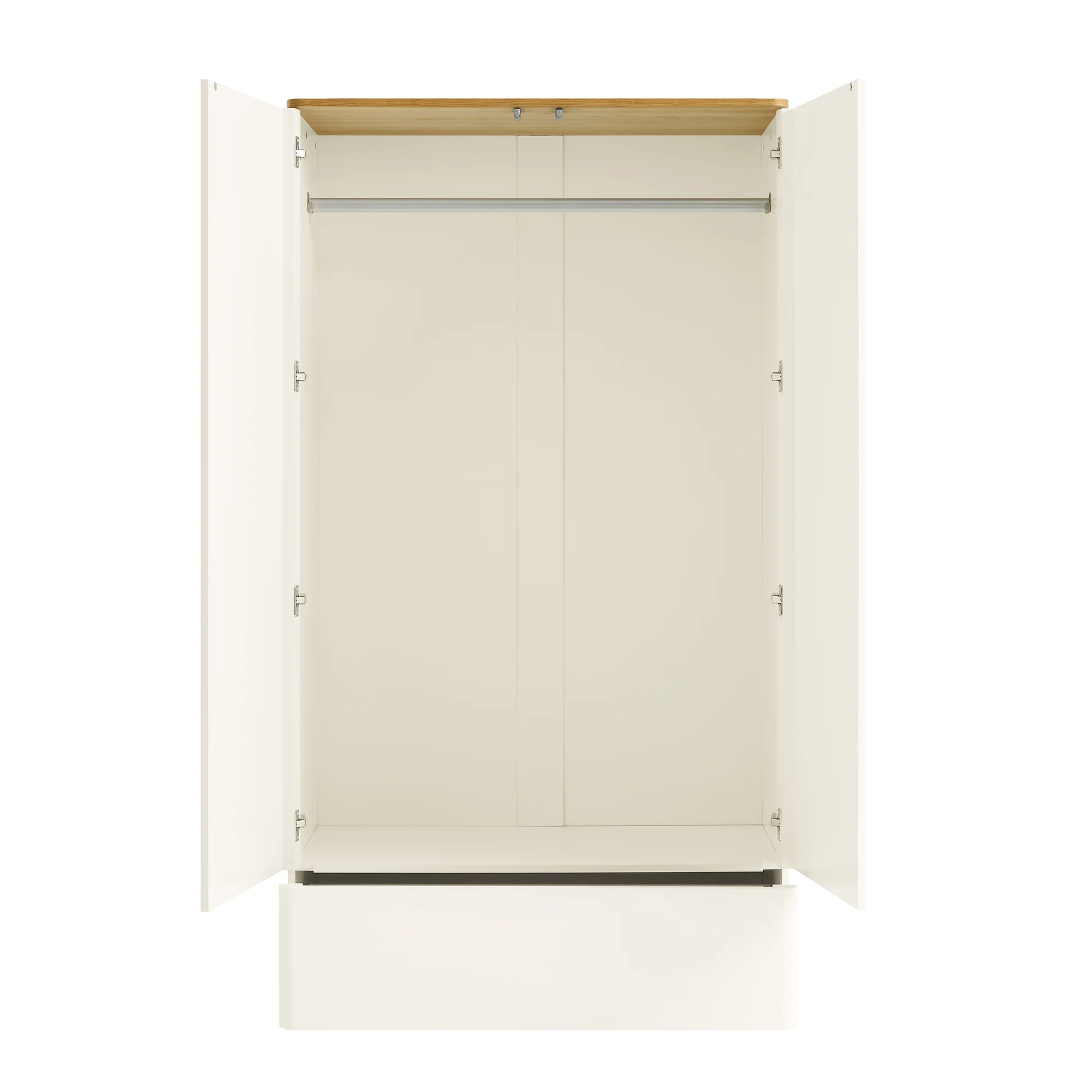 Agnes Curved Edge Double Wardrobe, Off White with Oak Top - Image 7