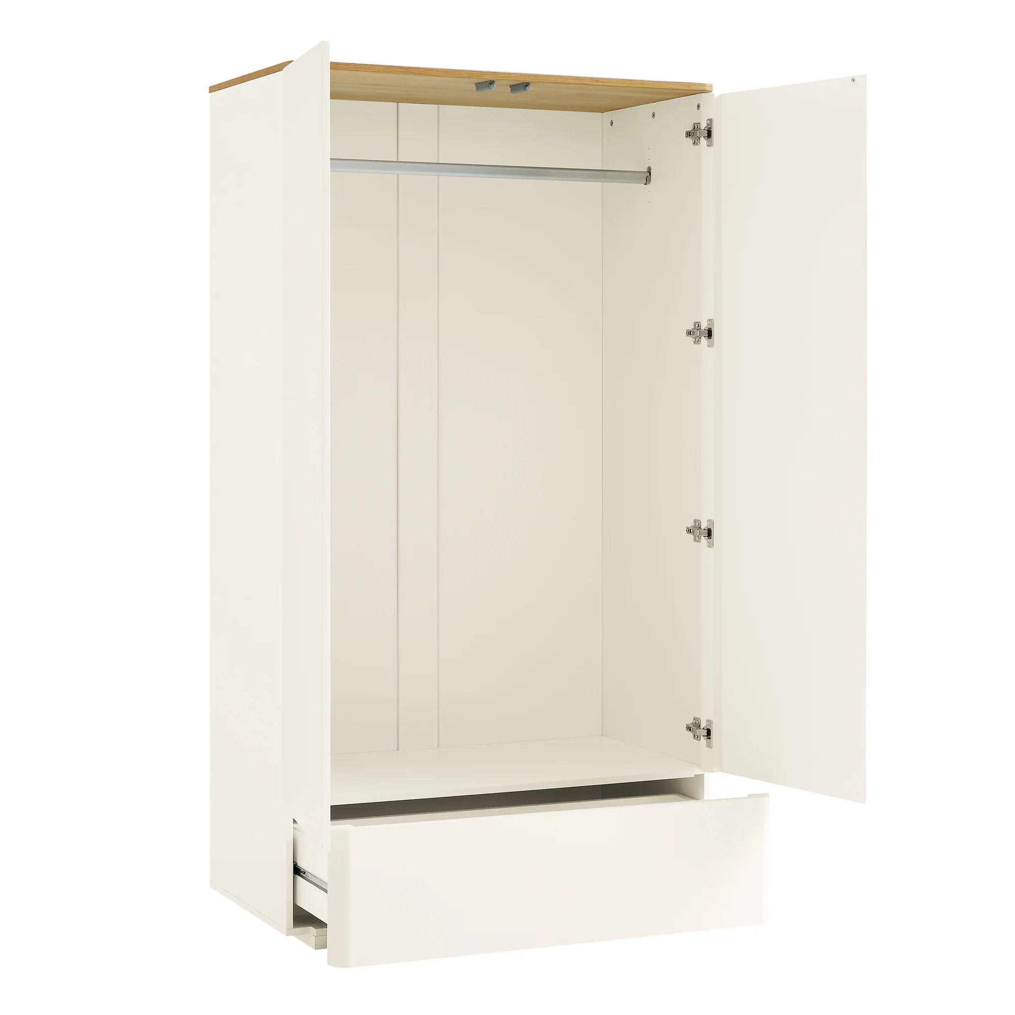 Agnes Curved Edge Double Wardrobe, Off White with Oak Top - Image 8