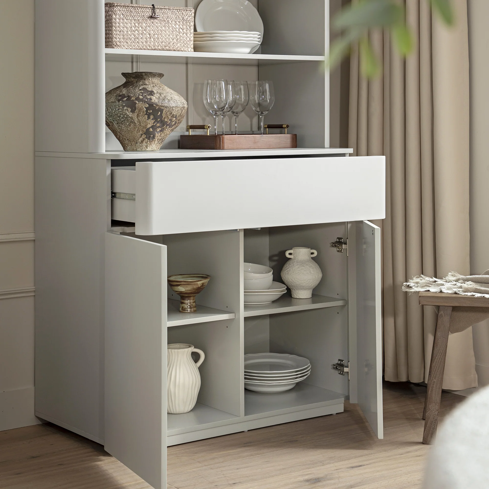 Agnes Curved Edge Dresser, Dove Grey with Oak Top - Image 3