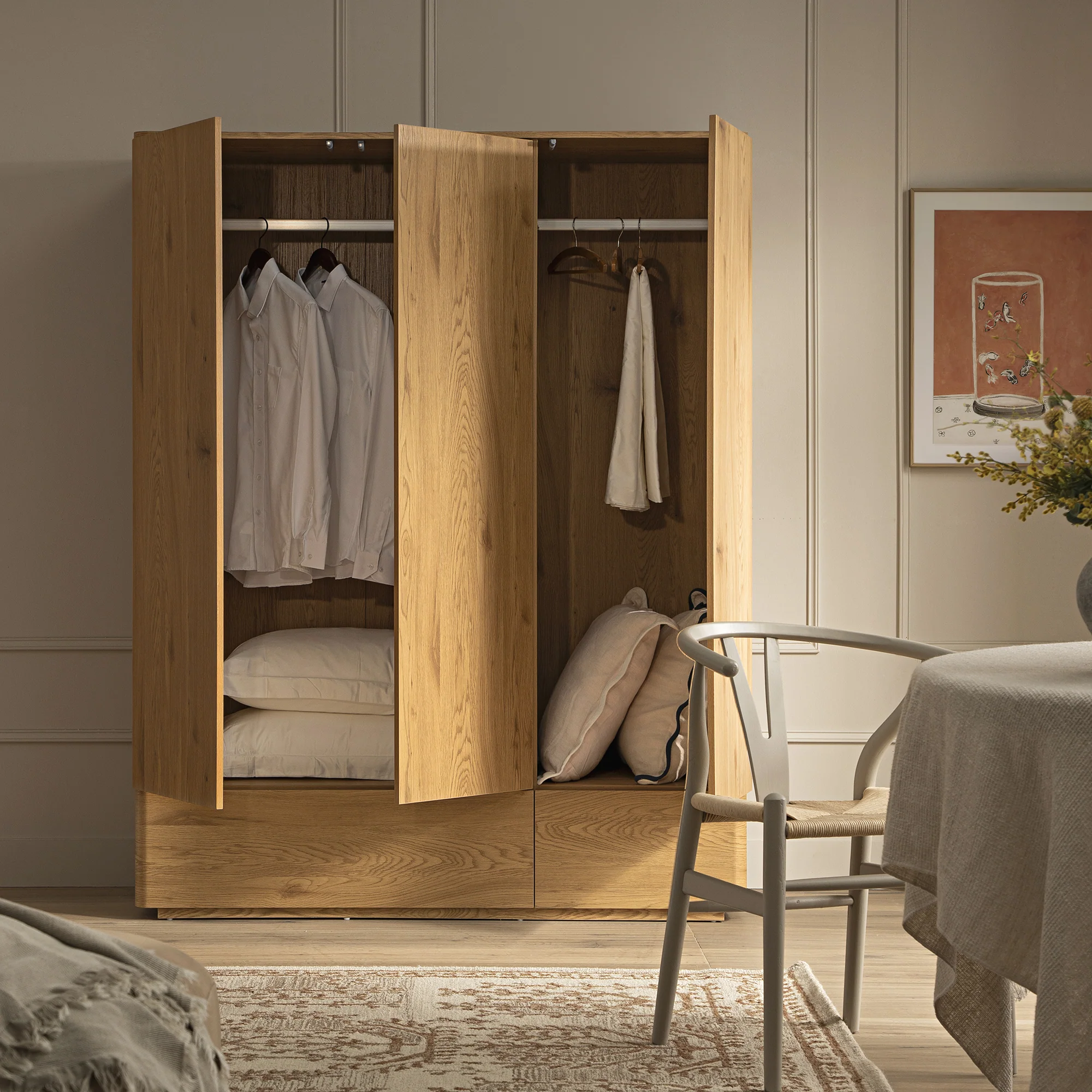 Agnes Curved Edge Triple Wardrobe, Natural - Image 3