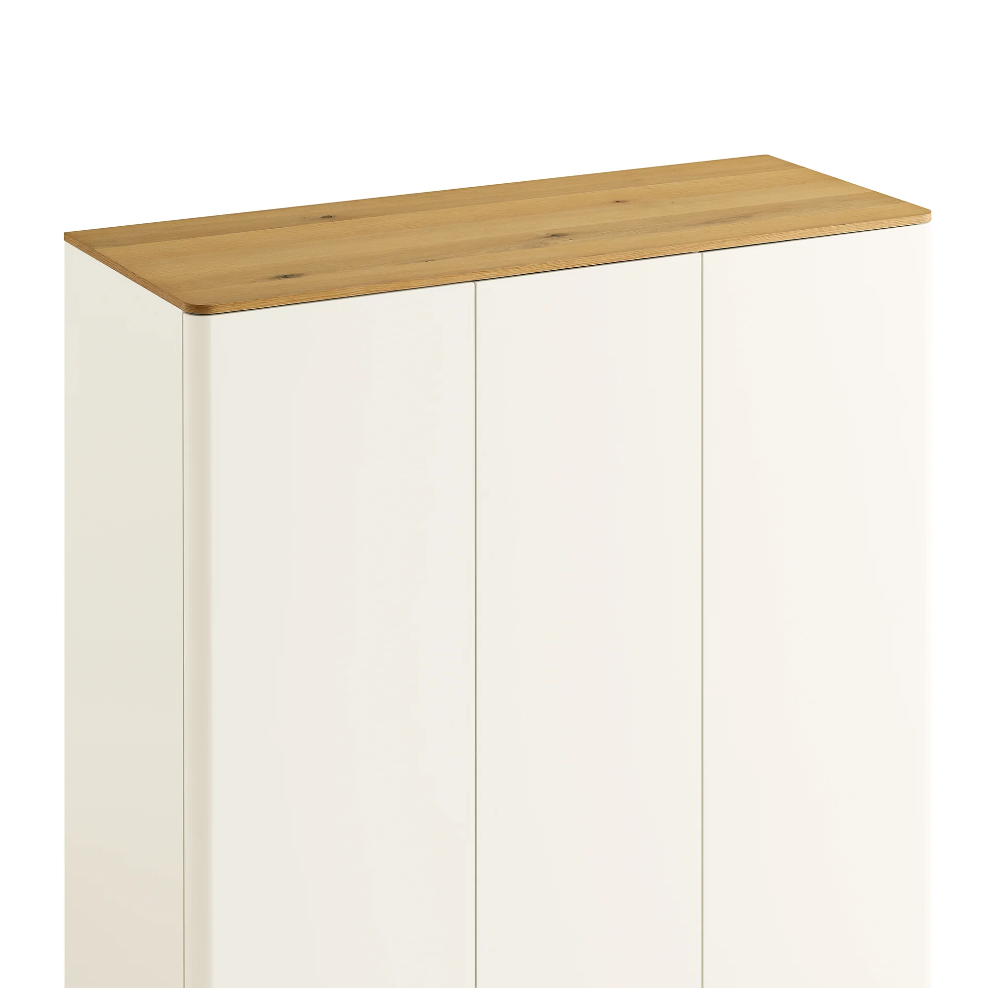 Agnes Curved Edge Triple Wardrobe, Off White with Oak Top - Image 11