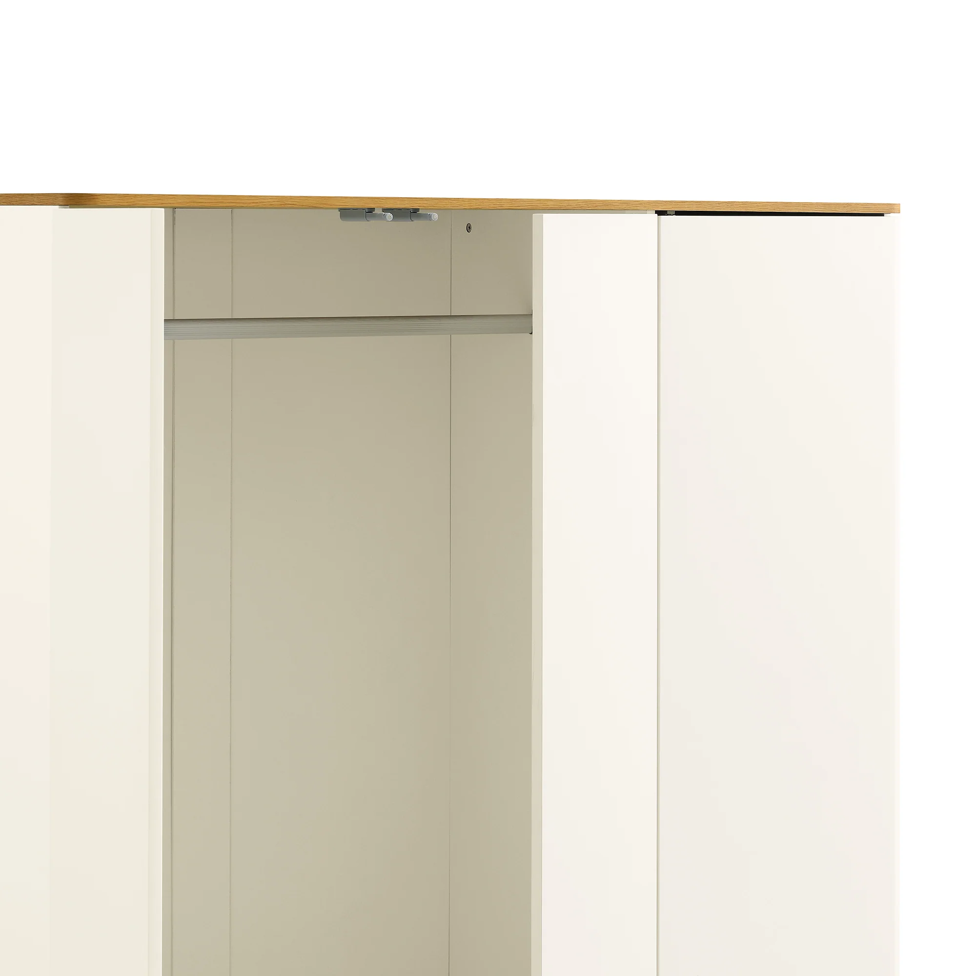 Agnes Curved Edge Triple Wardrobe, Off White with Oak Top - Image 12