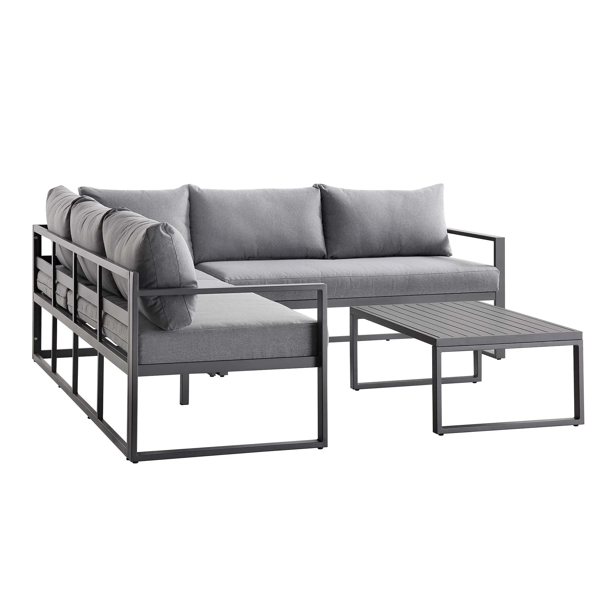 Albany Aluminium Corner Sofa Set with Reclining Back and Coffee Table, Grey - Image 11