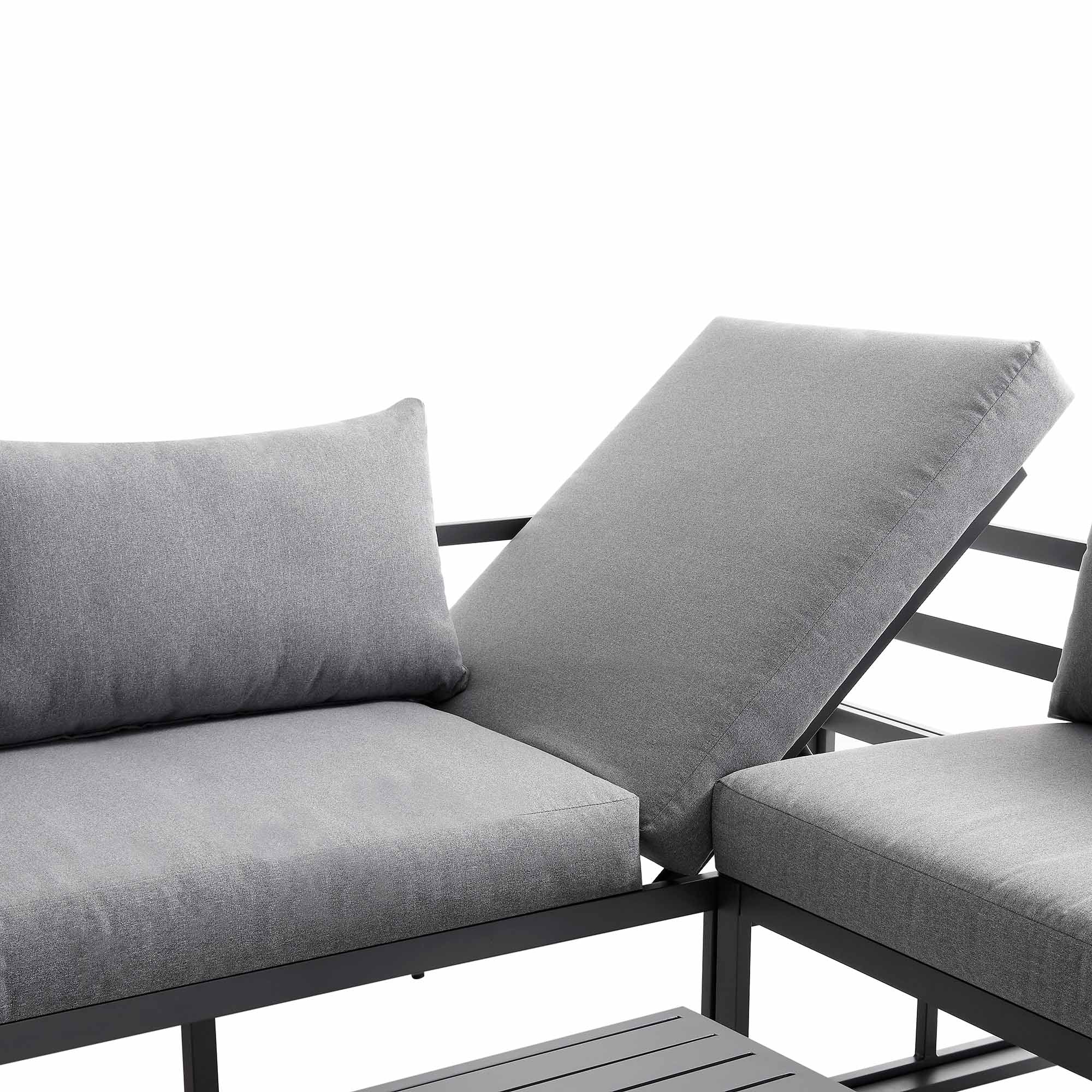 Albany Aluminium Corner Sofa Set with Reclining Back and Coffee Table, Grey - Image 13