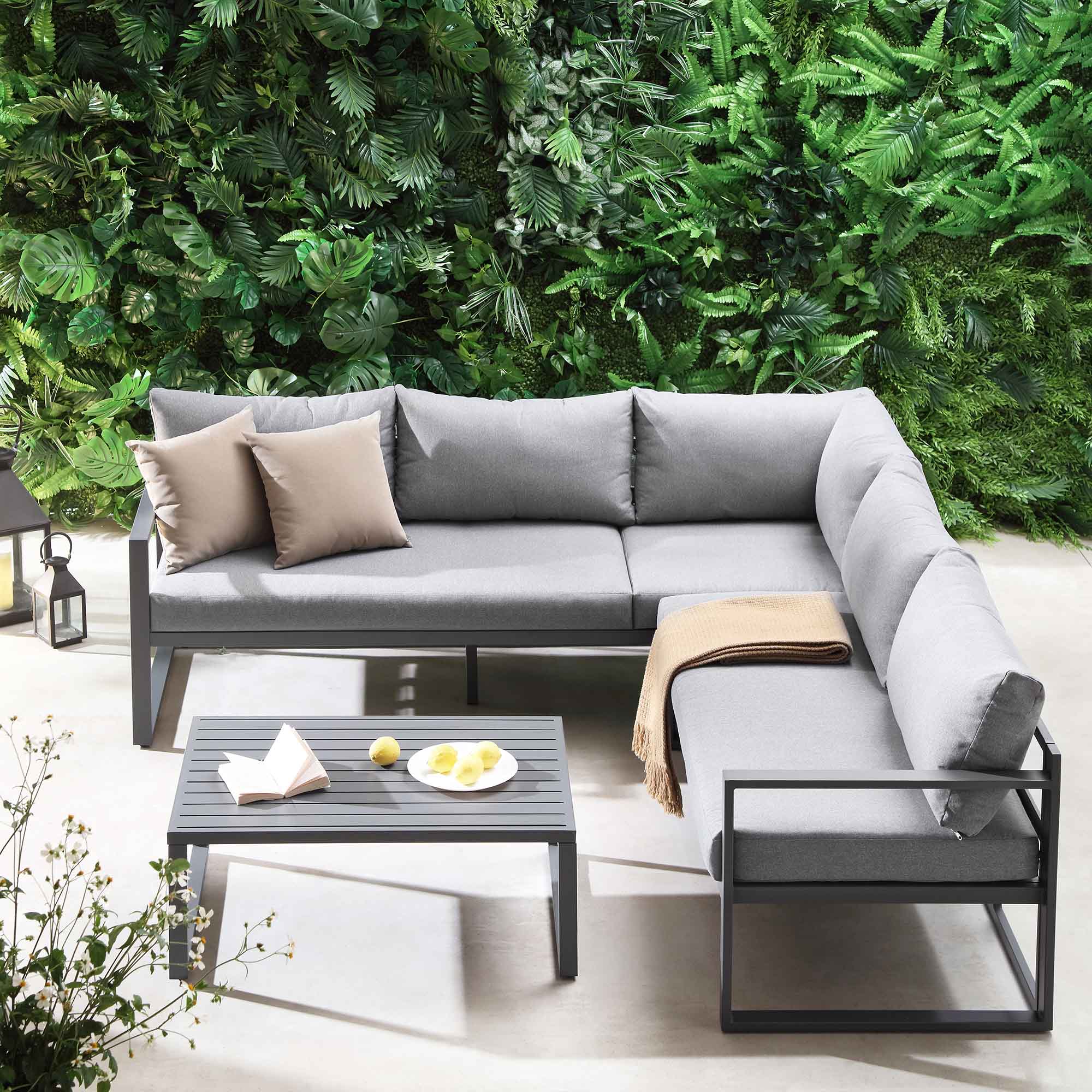 Albany Aluminium Corner Sofa Set with Reclining Back and Coffee Table, Grey - Image 3