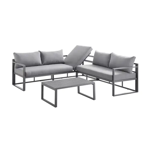 Albany Aluminium Corner Sofa Set with Reclining Back and Coffee Table, Grey - Image 5