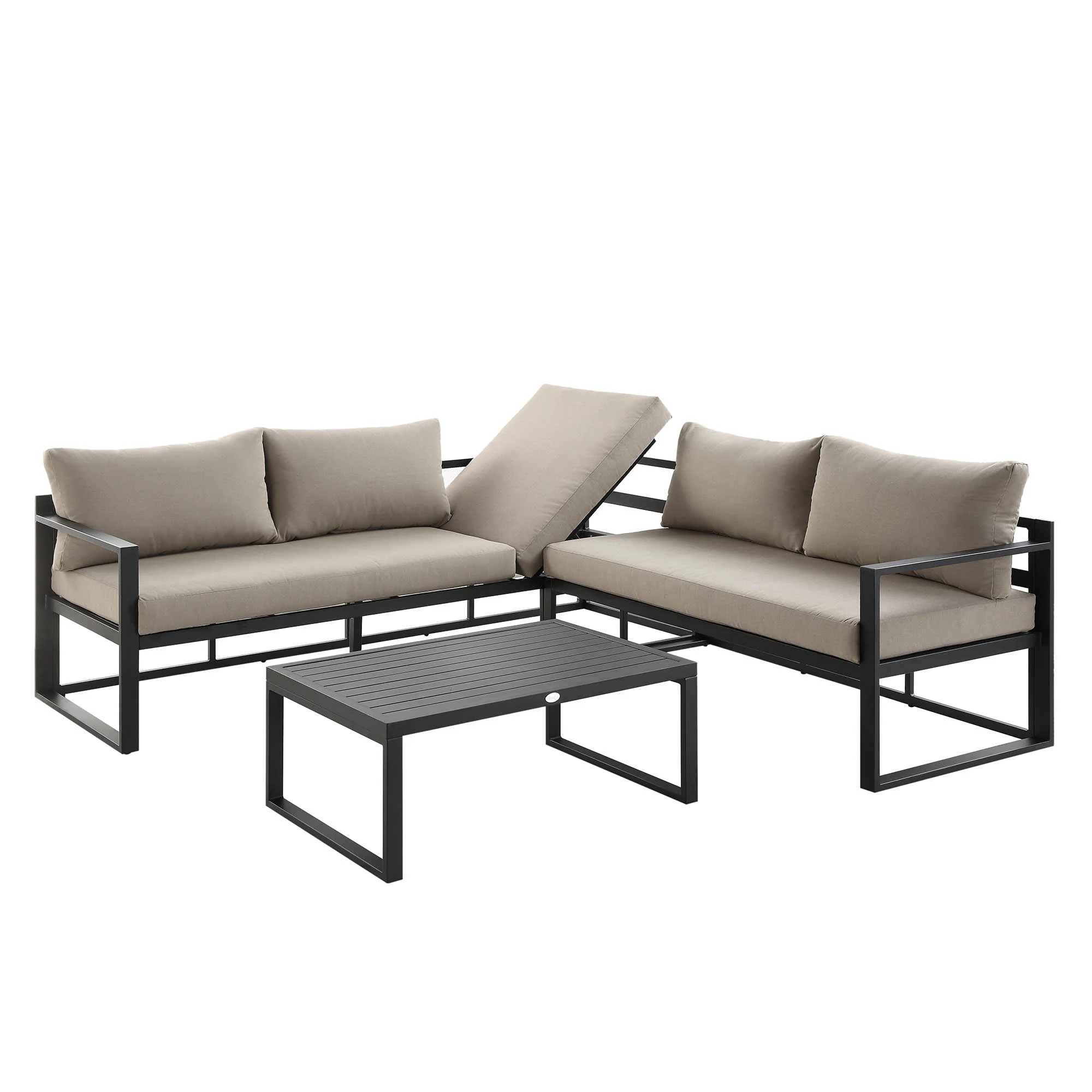 Albany Aluminium Corner Sofa Set with Reclining Back and Coffee Table, Taupe - Image 4
