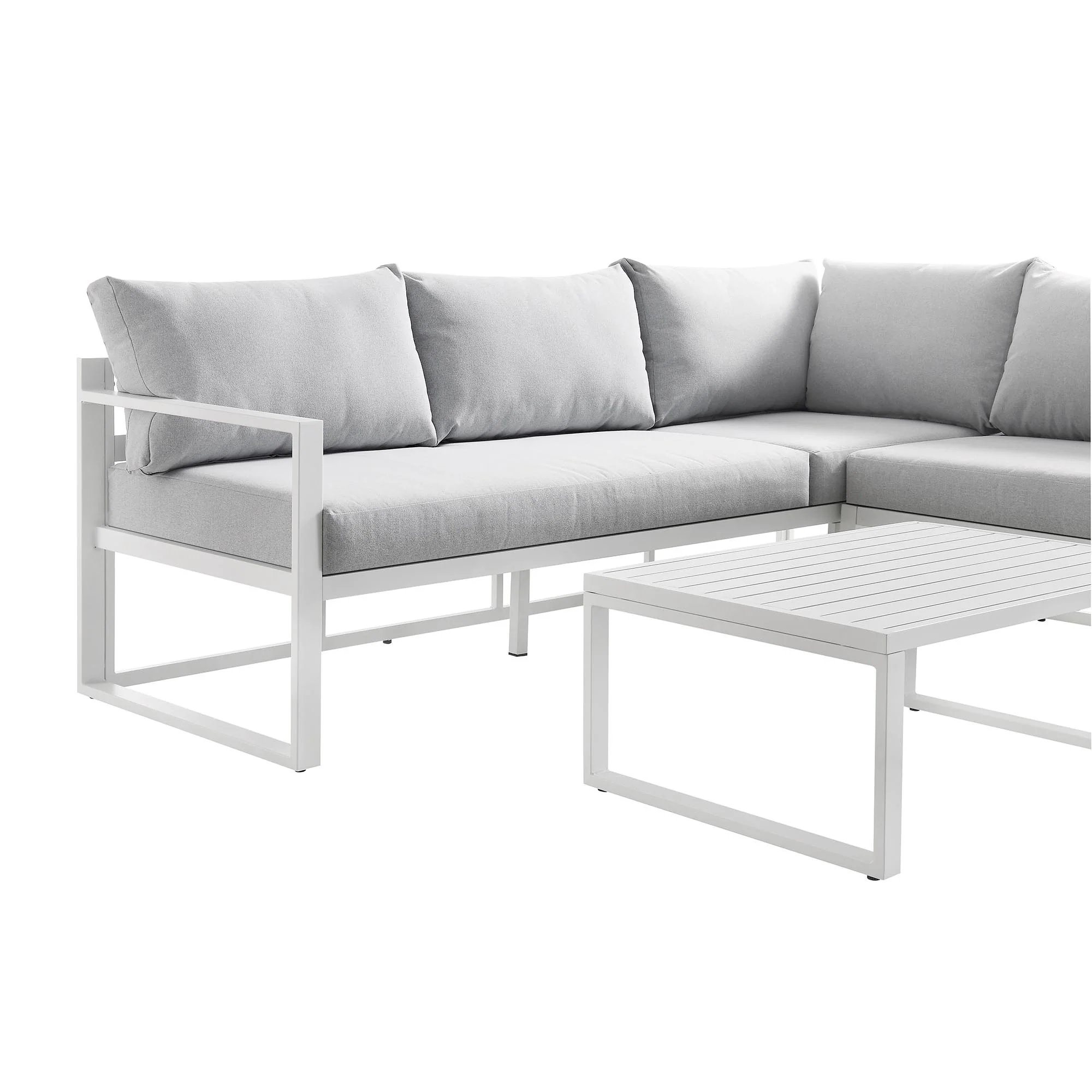 Albany Aluminium Corner Sofa Set with Reclining Back and Coffee Table, White - Image 12