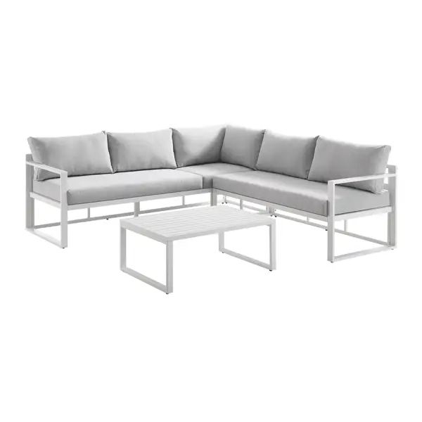 Albany Aluminium Corner Sofa Set with Reclining Back and Coffee Table, White - Image 5
