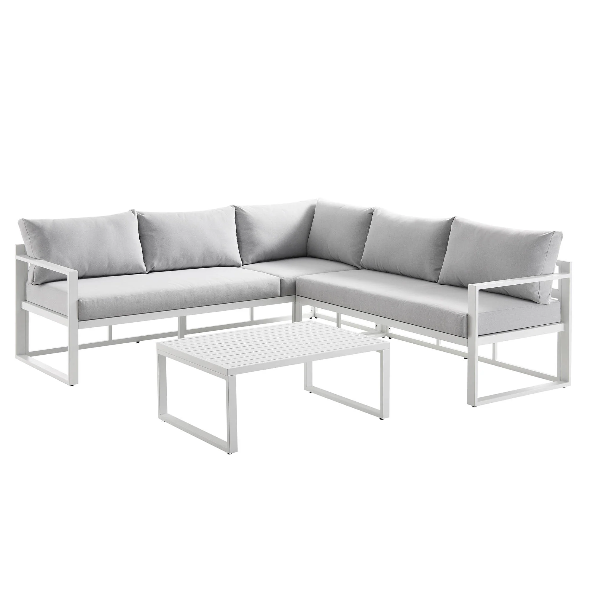 Albany Aluminium Corner Sofa Set with Reclining Back and Coffee Table, White - Image 6