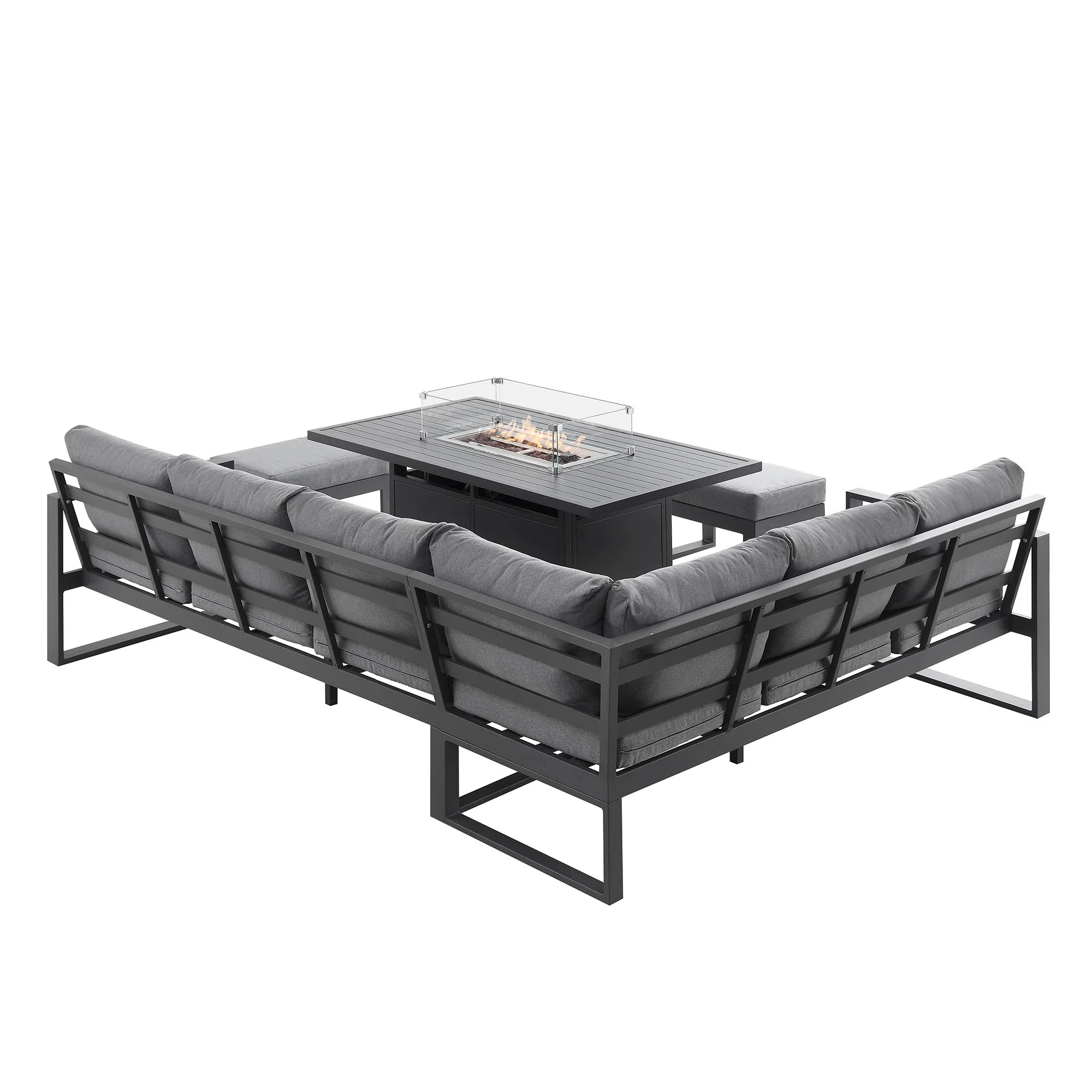 Albany Aluminium Large Corner Casual Dining Set with Firepit Table, Grey - Image 10